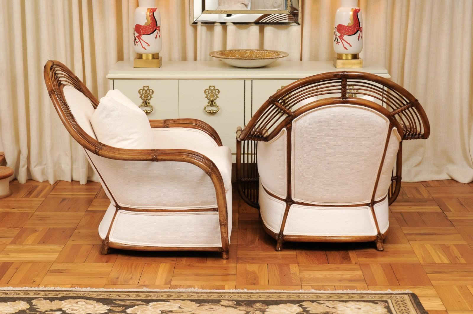 Rattan Majestic Restored Pair of Breille Club Chairs by Henry Olko, circa 1980