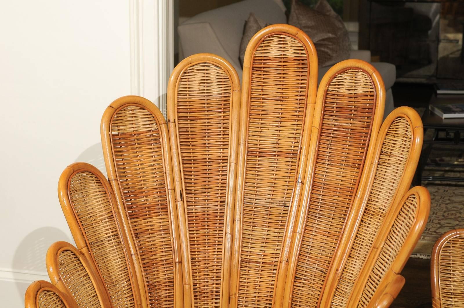 Majestic Restored Pair of Vintage Rattan and Wicker Palm Frond Club Chairs 3