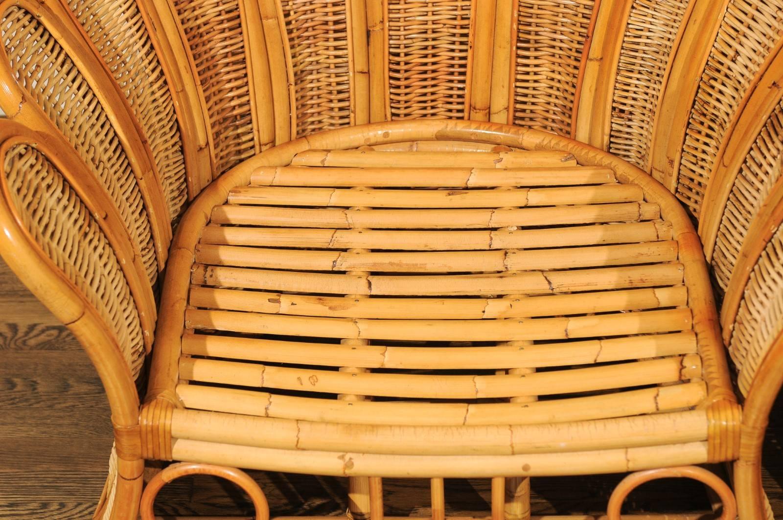 Majestic Restored Pair of Vintage Rattan and Wicker Palm Frond Club Chairs 4