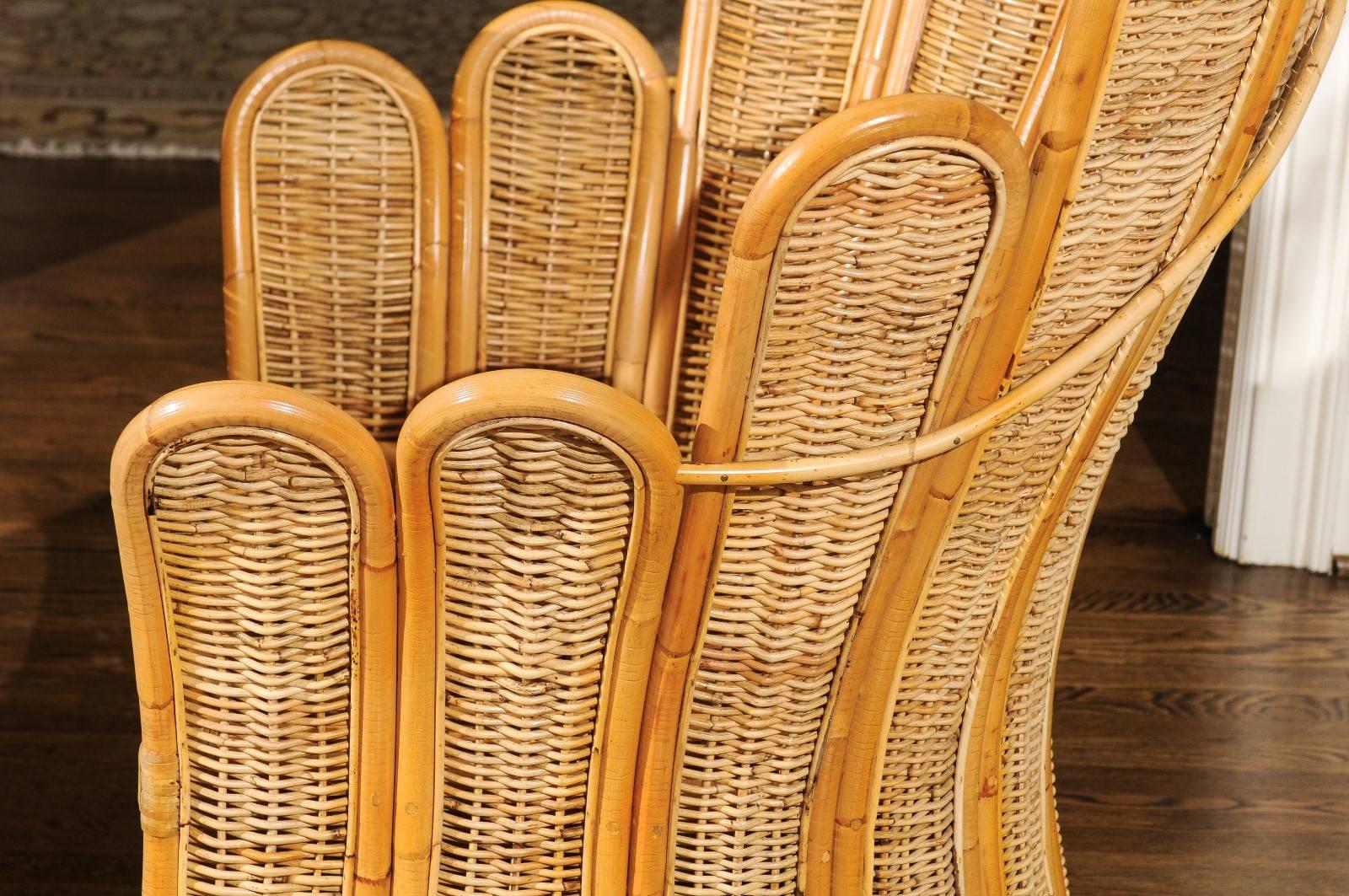 Majestic Restored Pair of Vintage Rattan and Wicker Palm Frond Club Chairs 2