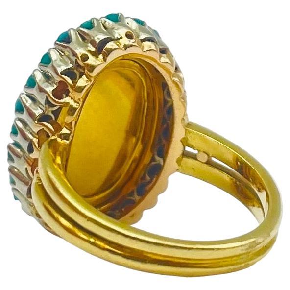 Art Deco majestic ring with flower in 14k yellow gold For Sale