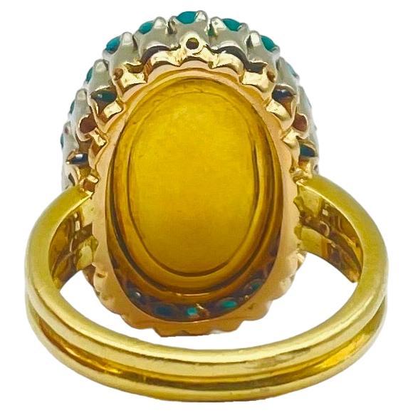 majestic ring with flower in 14k yellow gold In Good Condition For Sale In Berlin, BE