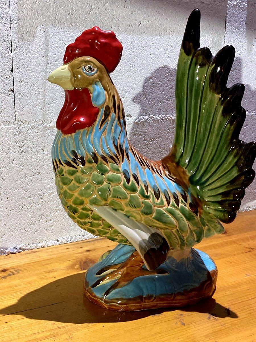 Majestic Rooster in Barbotine, Early 20th Century In Excellent Condition For Sale In CRÉTEIL, FR