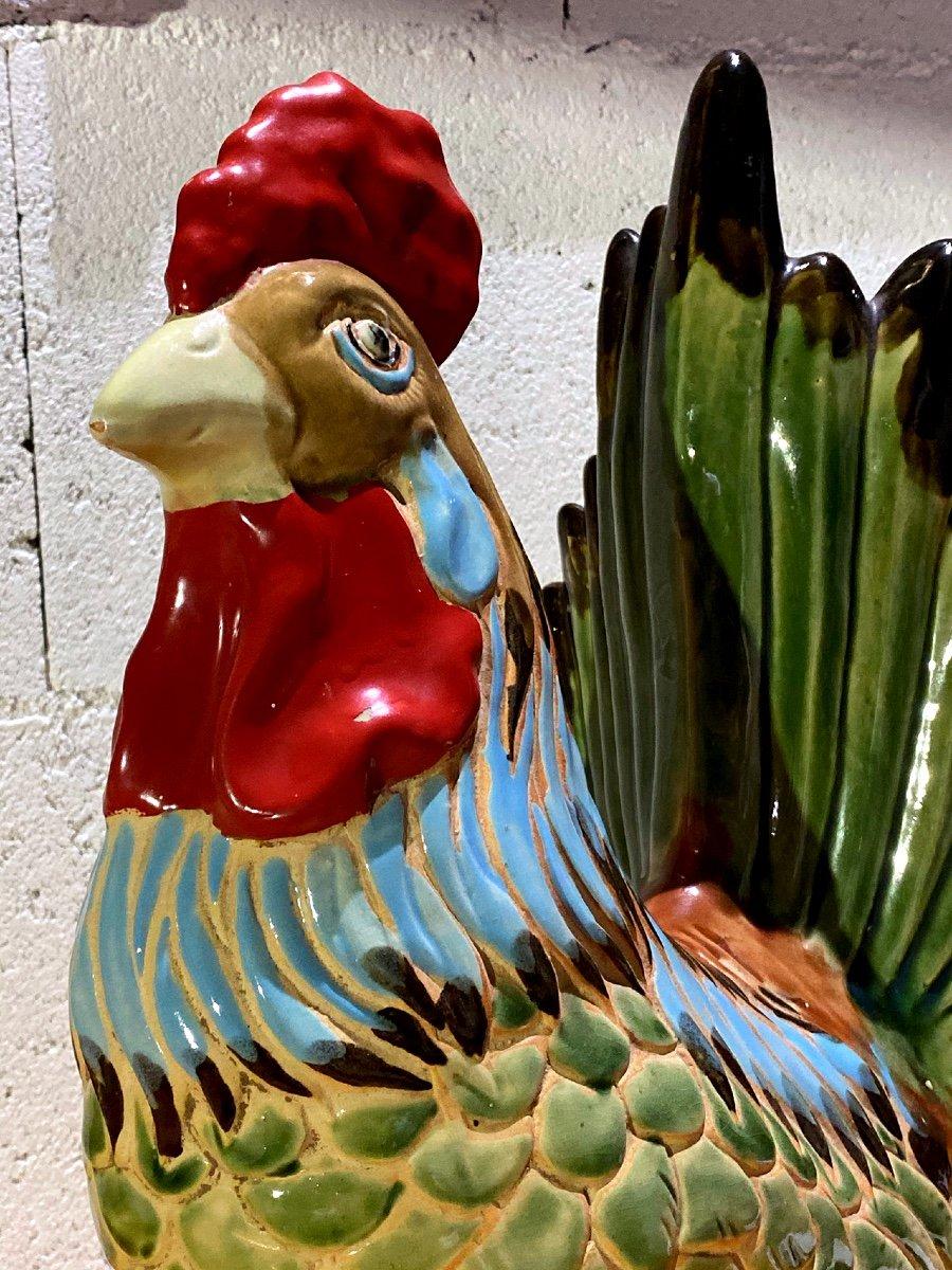 Ceramic Majestic Rooster in Barbotine, Early 20th Century For Sale