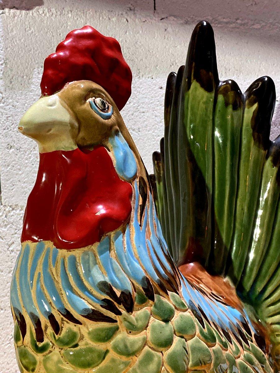 Majestic Rooster in Barbotine, Early 20th Century For Sale 1
