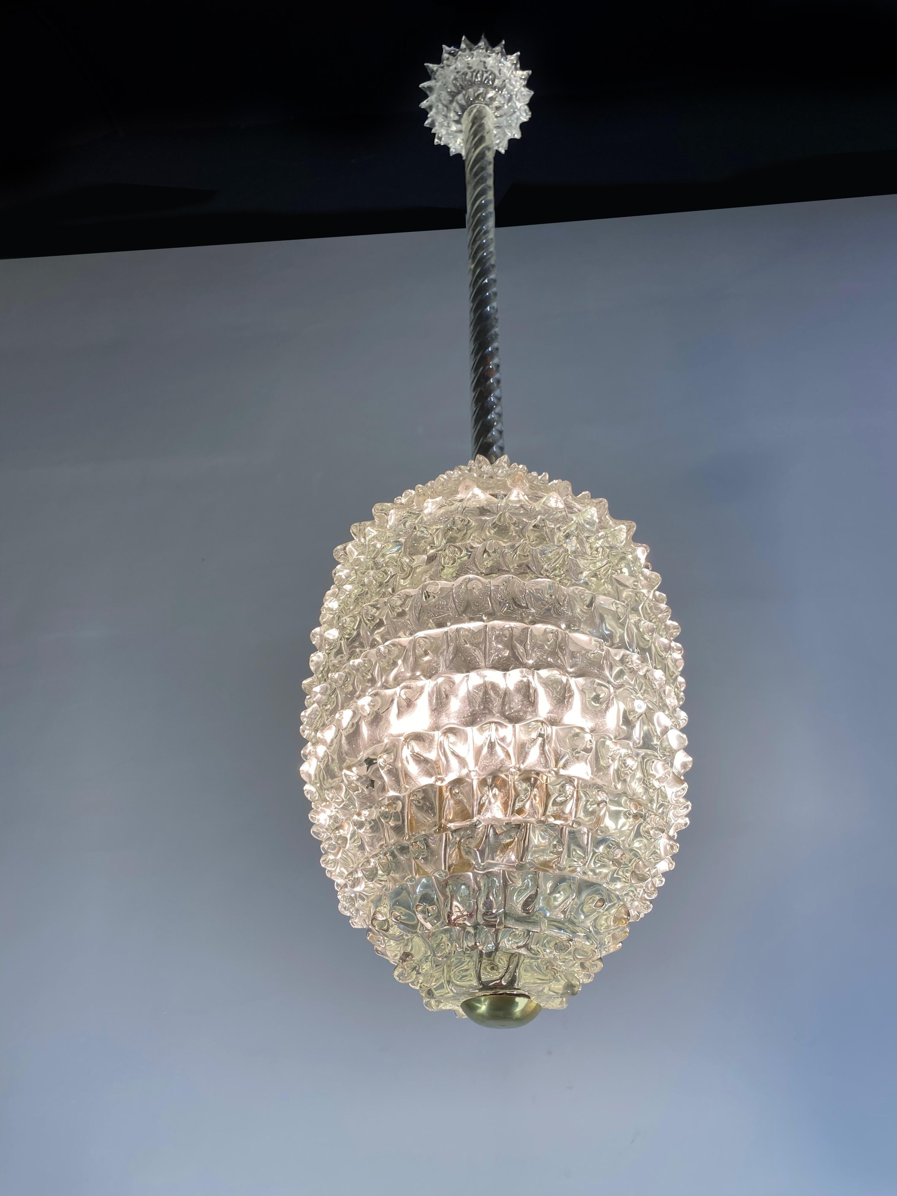 Majestic Rostrato Chandelier Pendant Lantern by Ercole Barovier, Murano, 1940 8