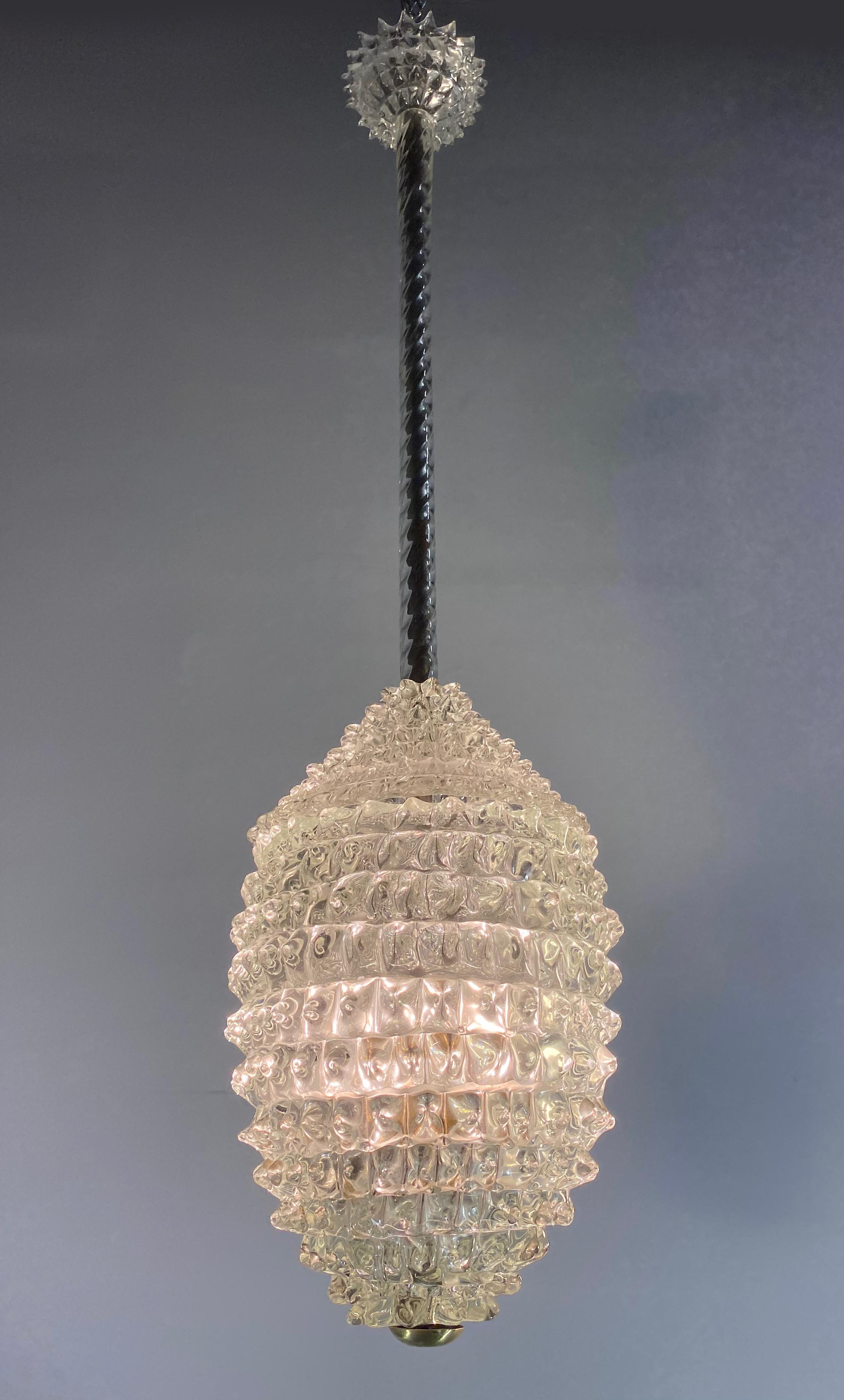 Majestic Rostrato Chandelier Pendant Lantern by Ercole Barovier, Murano, 1940 2