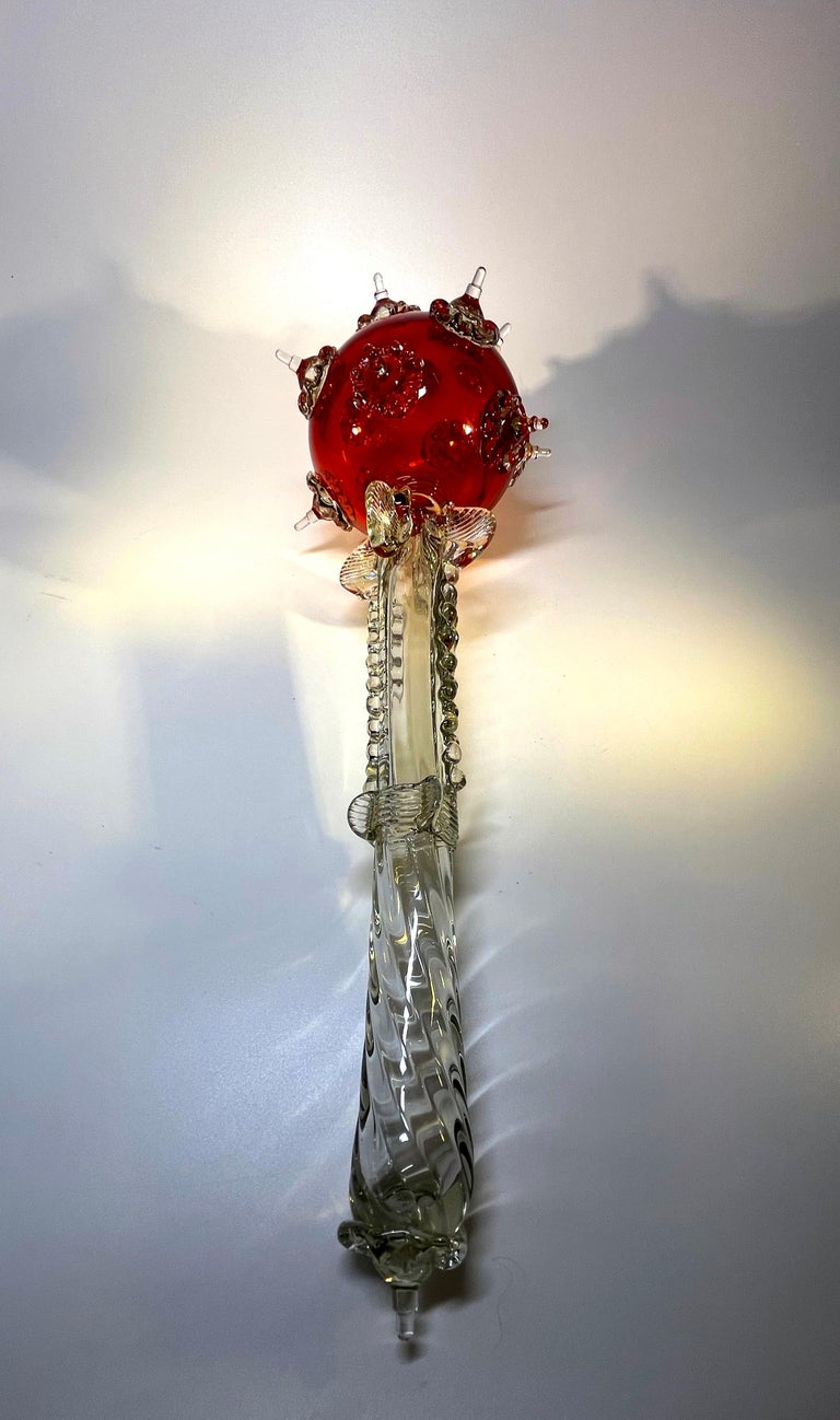 Majestic Ruby Red Hand Blown Murano Glass Monarch's Sceptre For Sale at
