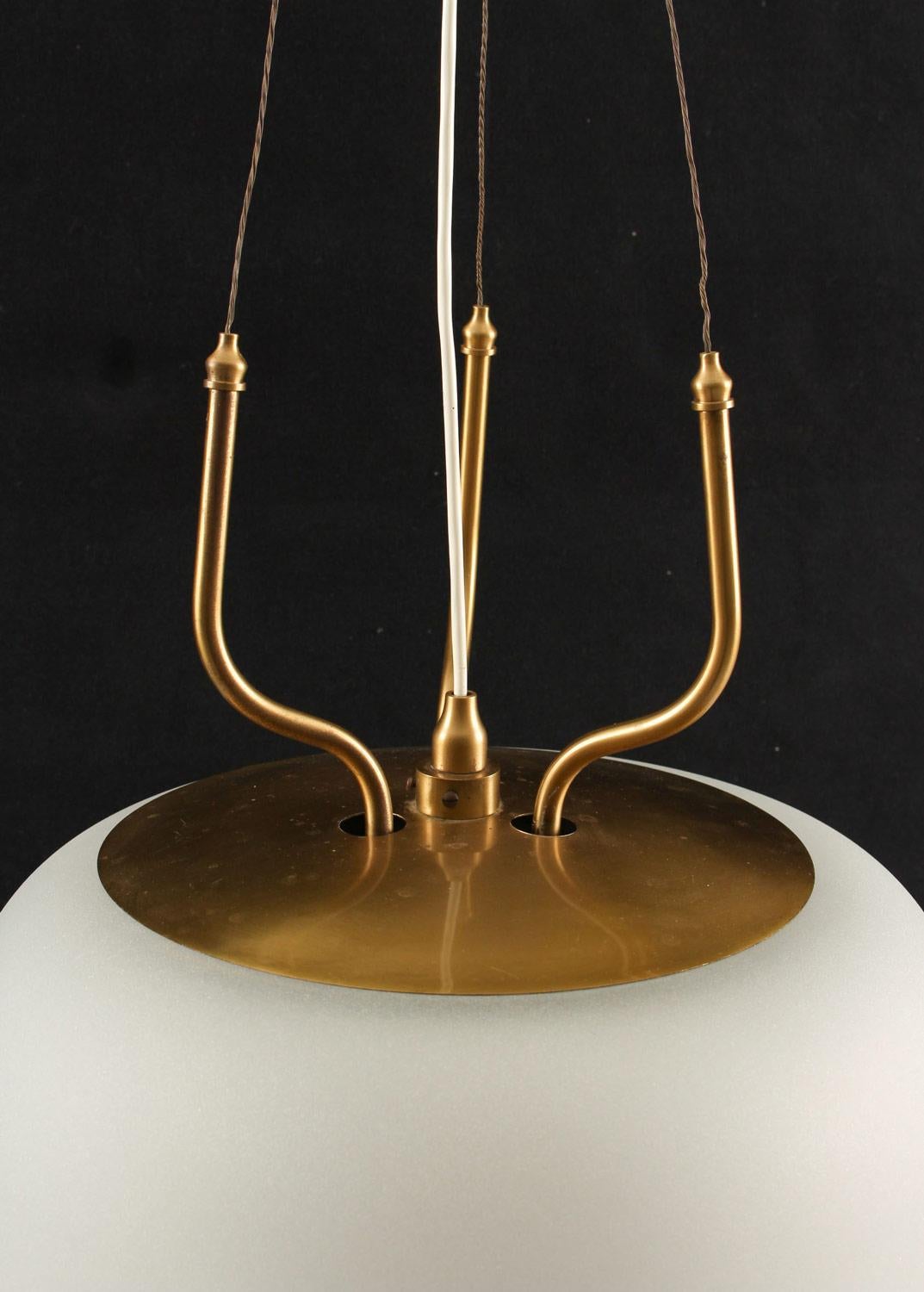 Majestic Scandinavian Pendants in Brass and Glass, Swedish Modern, 1940s 6