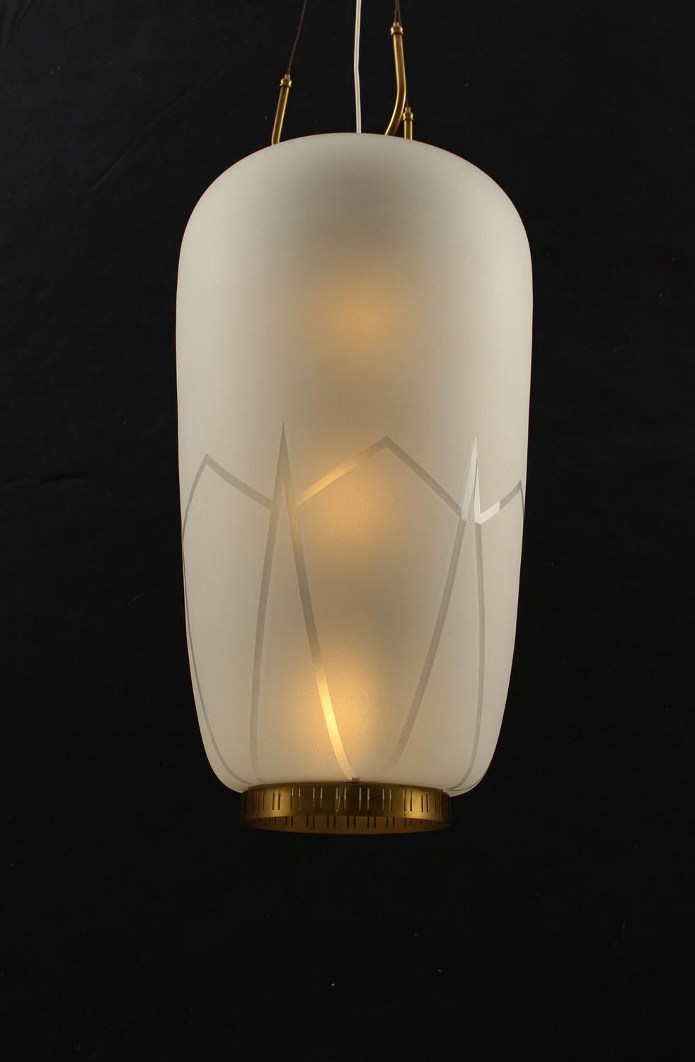 Majestic Scandinavian Pendants in Brass and Glass, Swedish Modern, 1940s 1