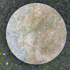 Majestic Schist Fossil Stone Coffee Table, antique Japanese wooden base. Unique.