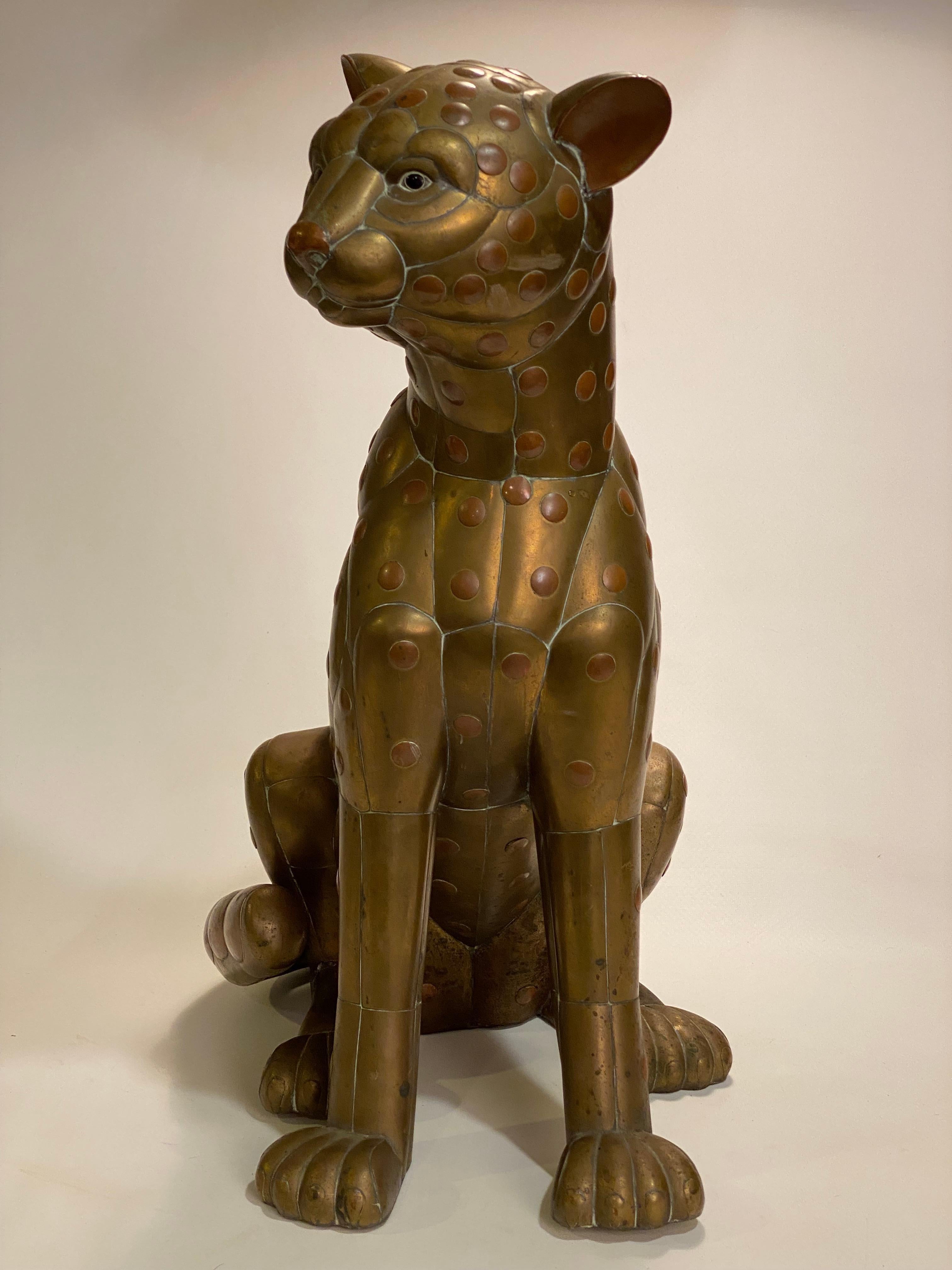 Mid-Century Modern Majestic Sergio Bustamante Copper and Brass Cheetah Sculpture