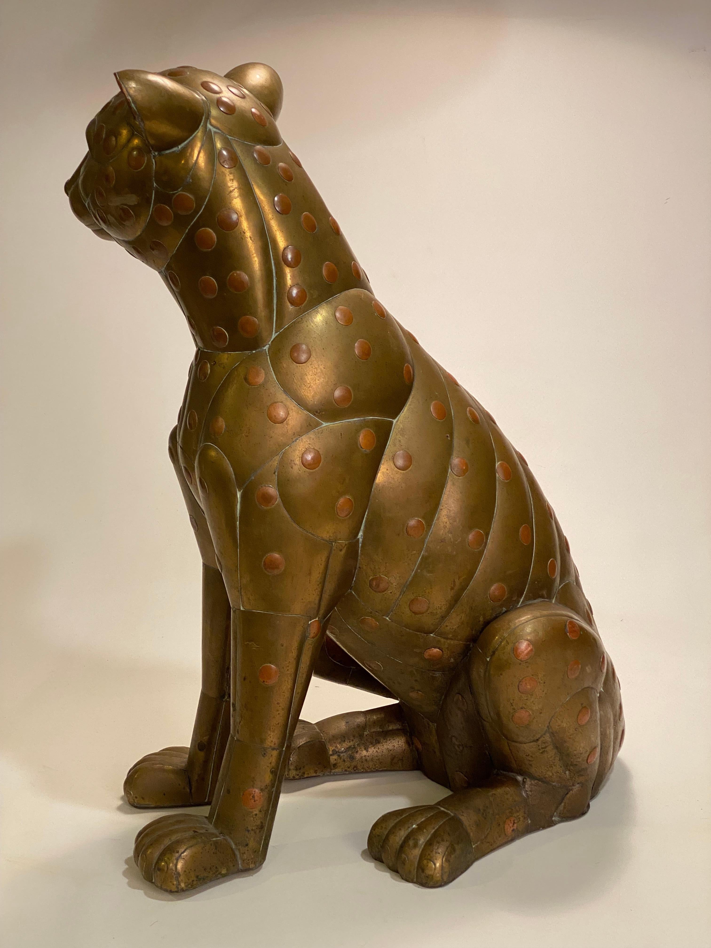 Mexican Majestic Sergio Bustamante Copper and Brass Cheetah Sculpture