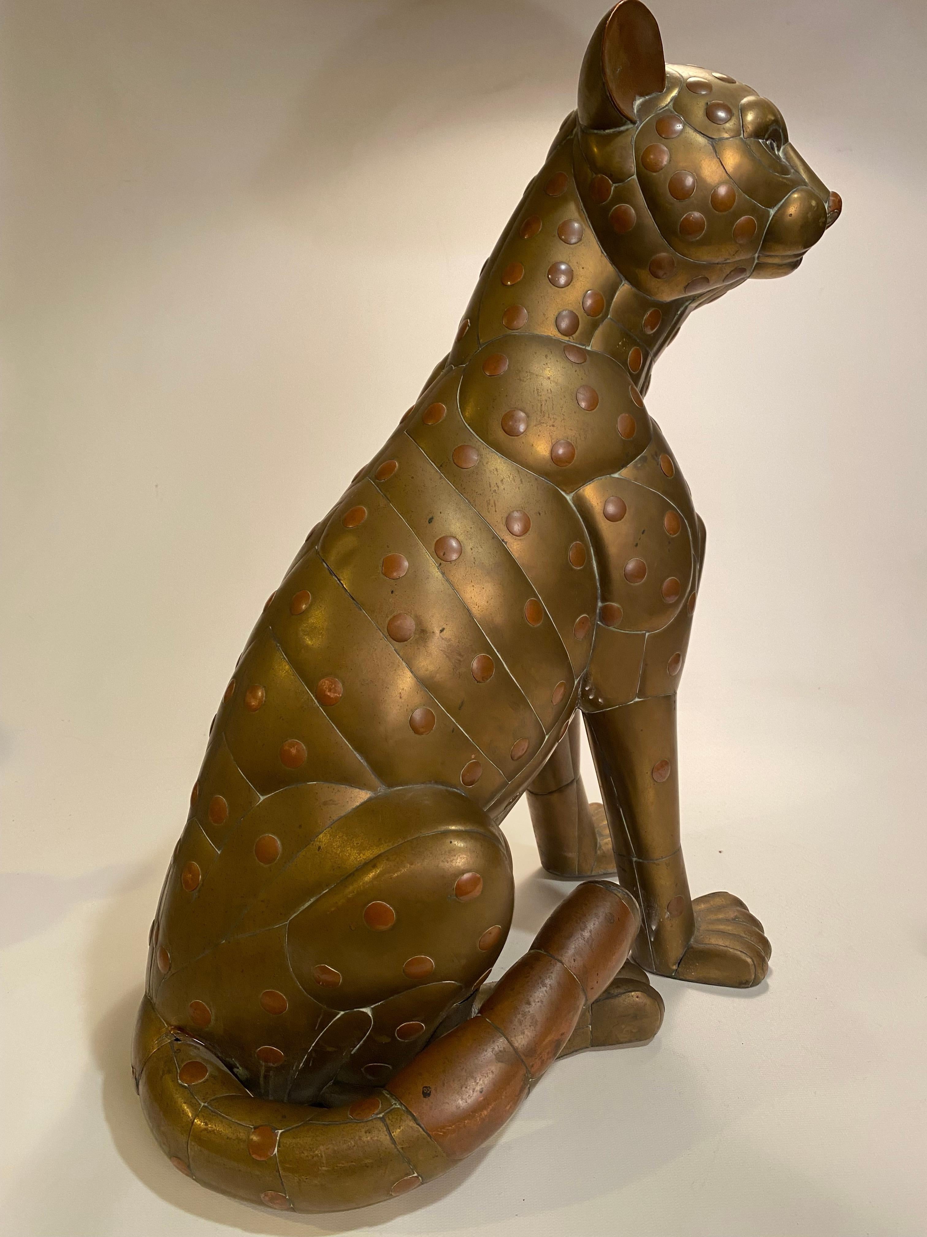 Repoussé Majestic Sergio Bustamante Copper and Brass Cheetah Sculpture