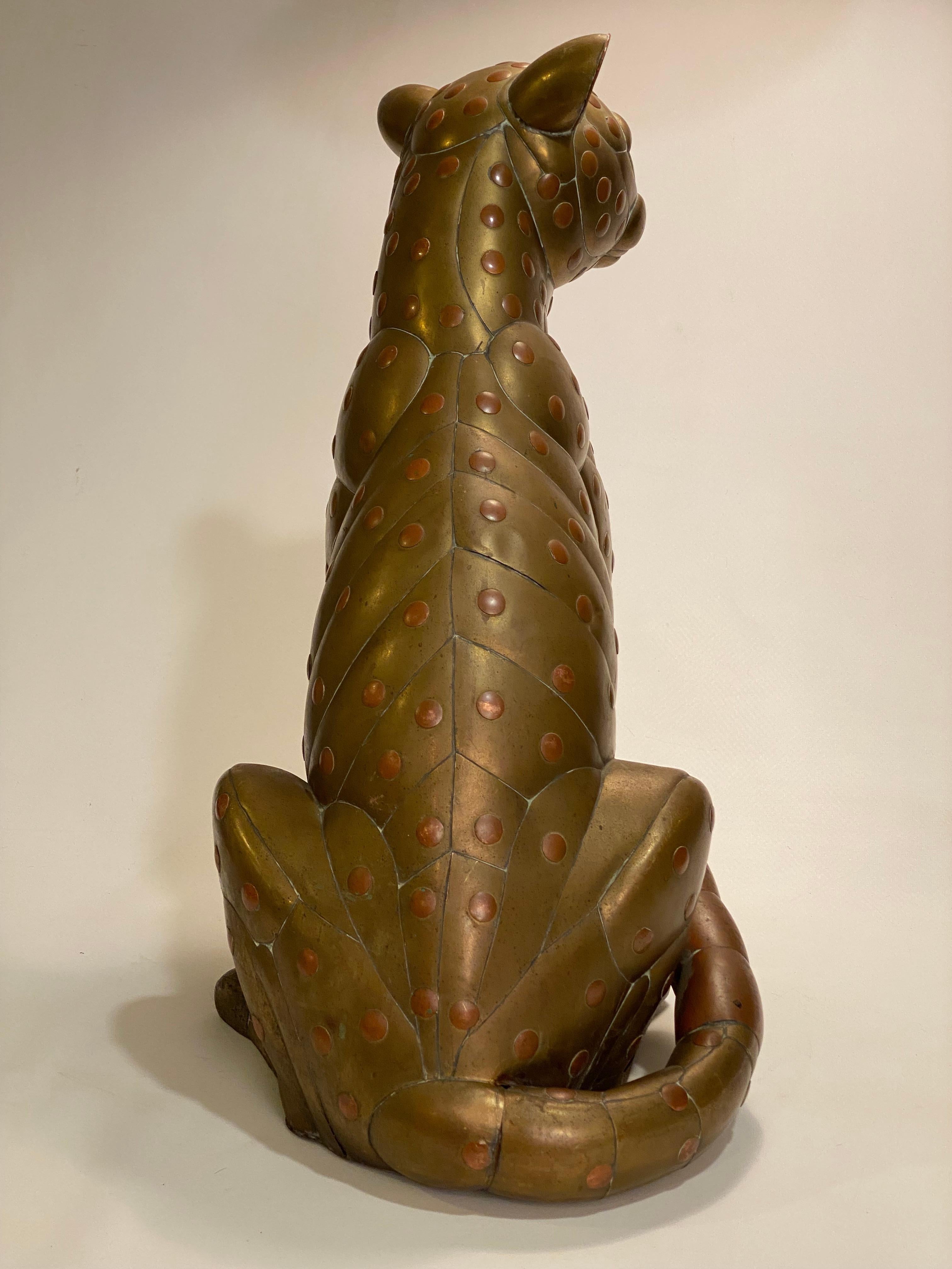 Majestic Sergio Bustamante Copper and Brass Cheetah Sculpture In Good Condition In Garnerville, NY
