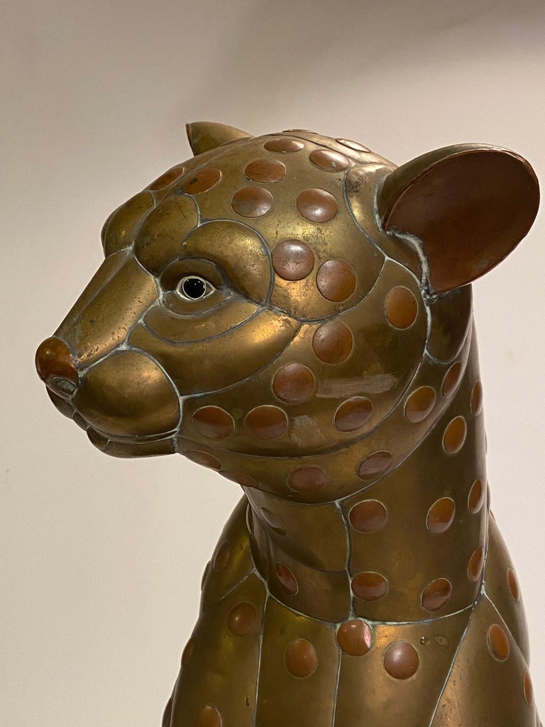 Majestic Sergio Bustamante Copper and Brass Cheetah Sculpture For Sale