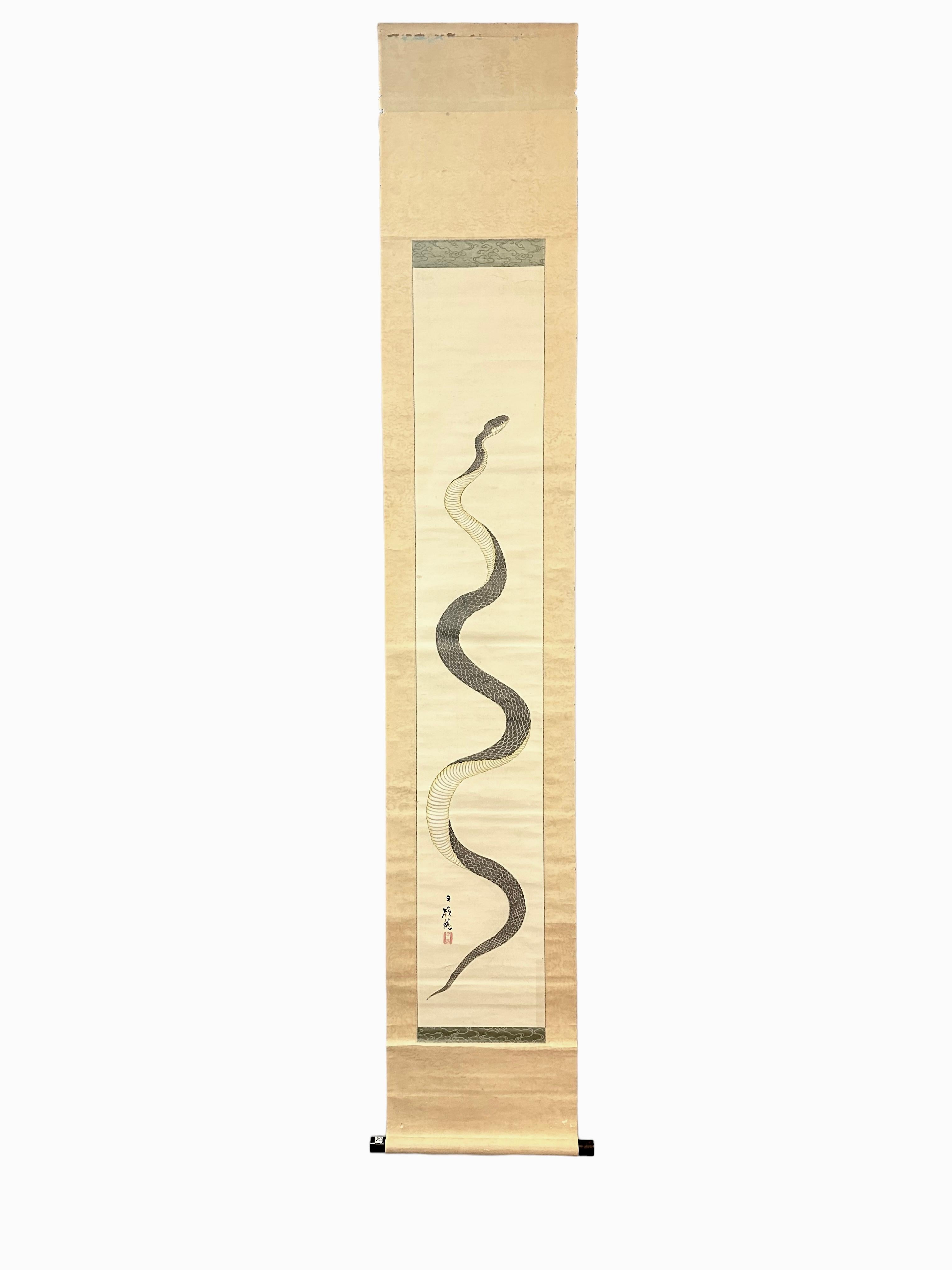 Majestic Serpent: Traditional Japanese Snake Scroll Painting 4