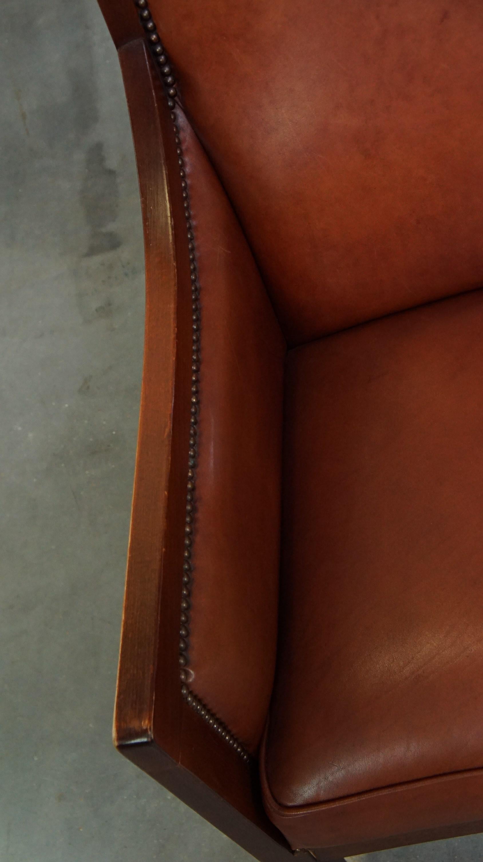 Vacchetta Majestic set di 2 poltrone in pelle di mucca color cognac dal design Art Deco in vendita