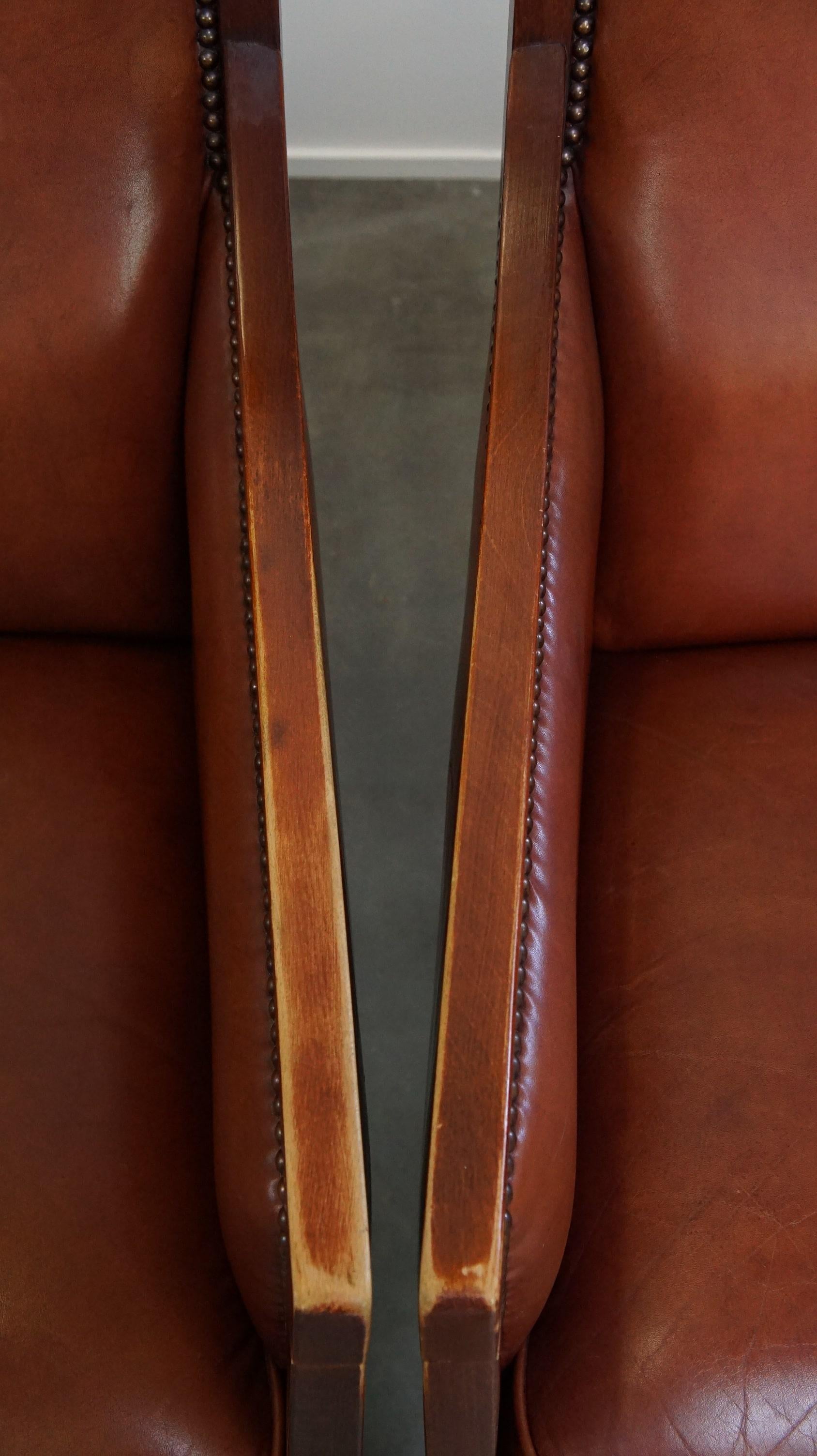 Majestic, set di 4 poltrone in pelle di mucca color cognac dal design Art Deco in vendita 3