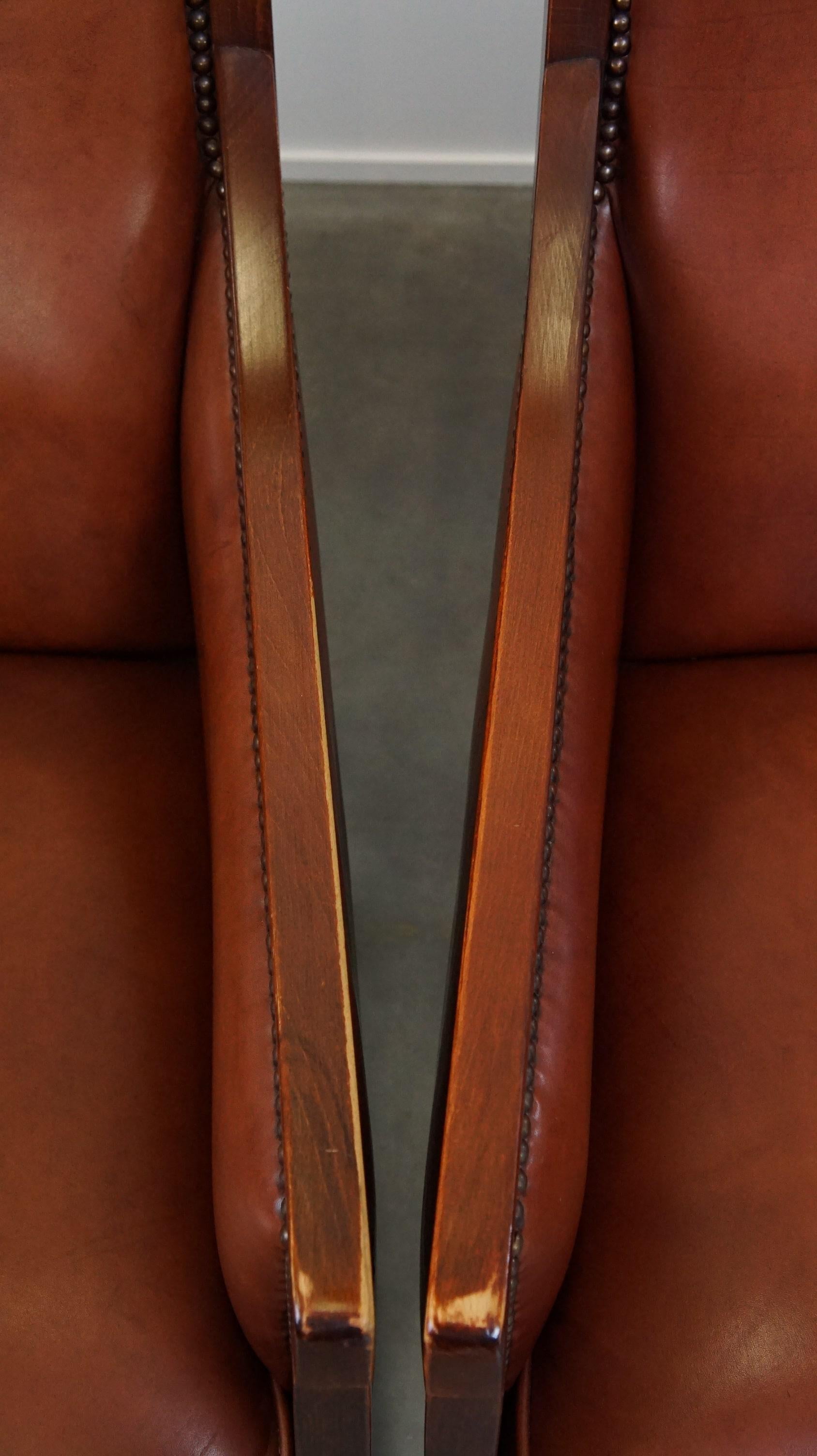 Majestic, set di 4 poltrone in pelle di mucca color cognac dal design Art Deco in vendita 5