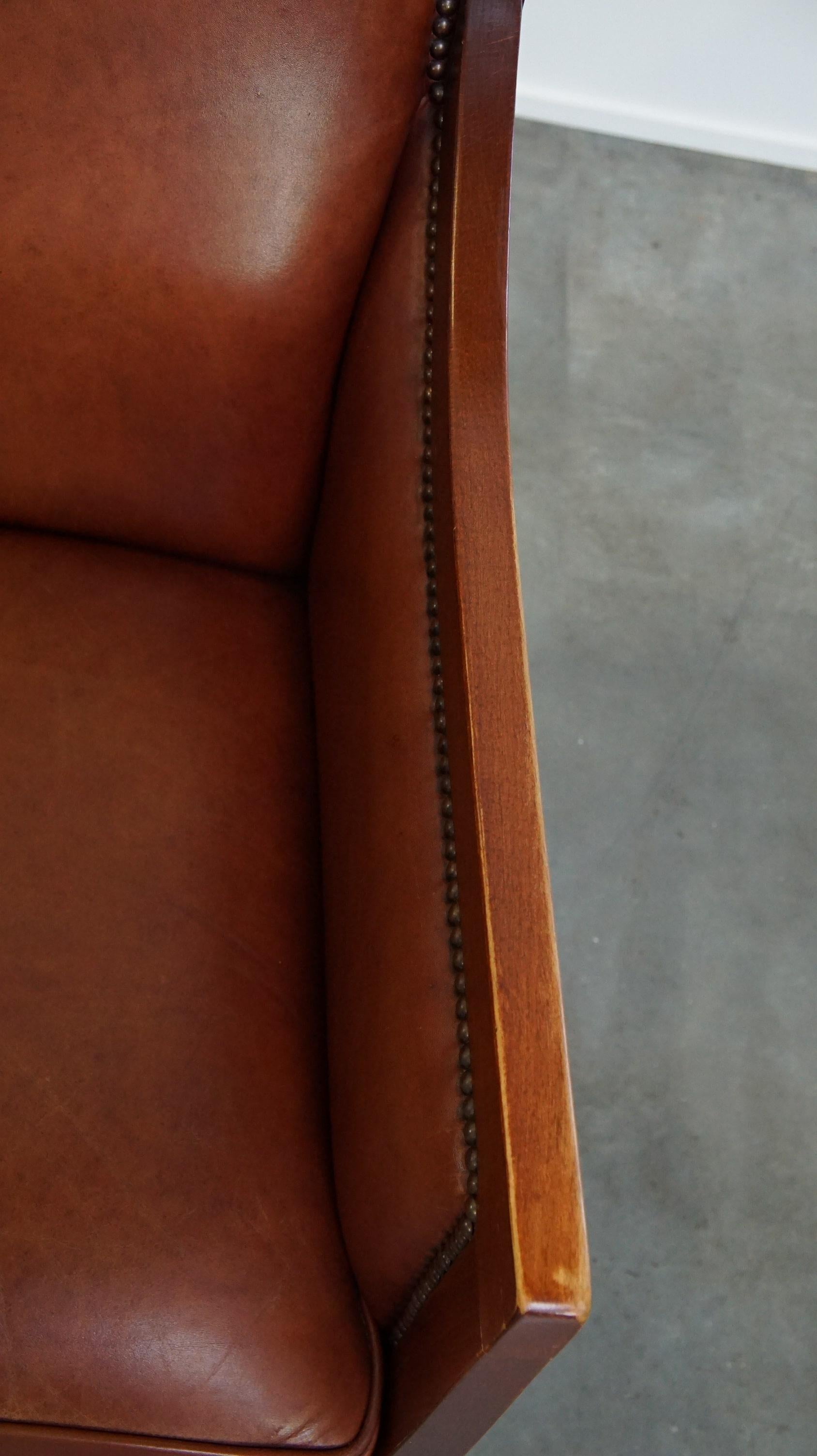 Majestic, set di 4 poltrone in pelle di mucca color cognac dal design Art Deco in vendita 6
