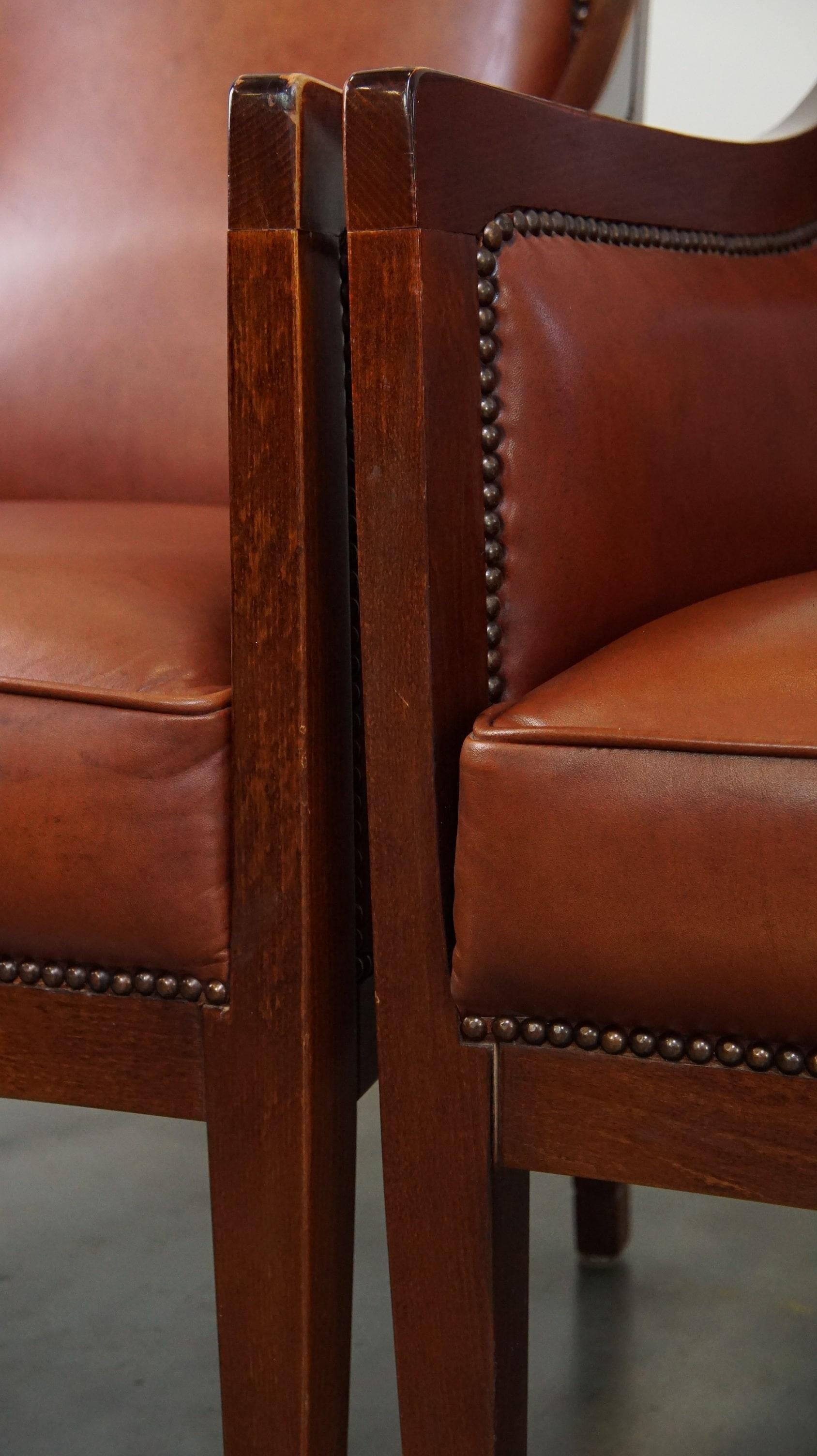 Majestic, set di 4 poltrone in pelle di mucca color cognac dal design Art Deco in vendita 8