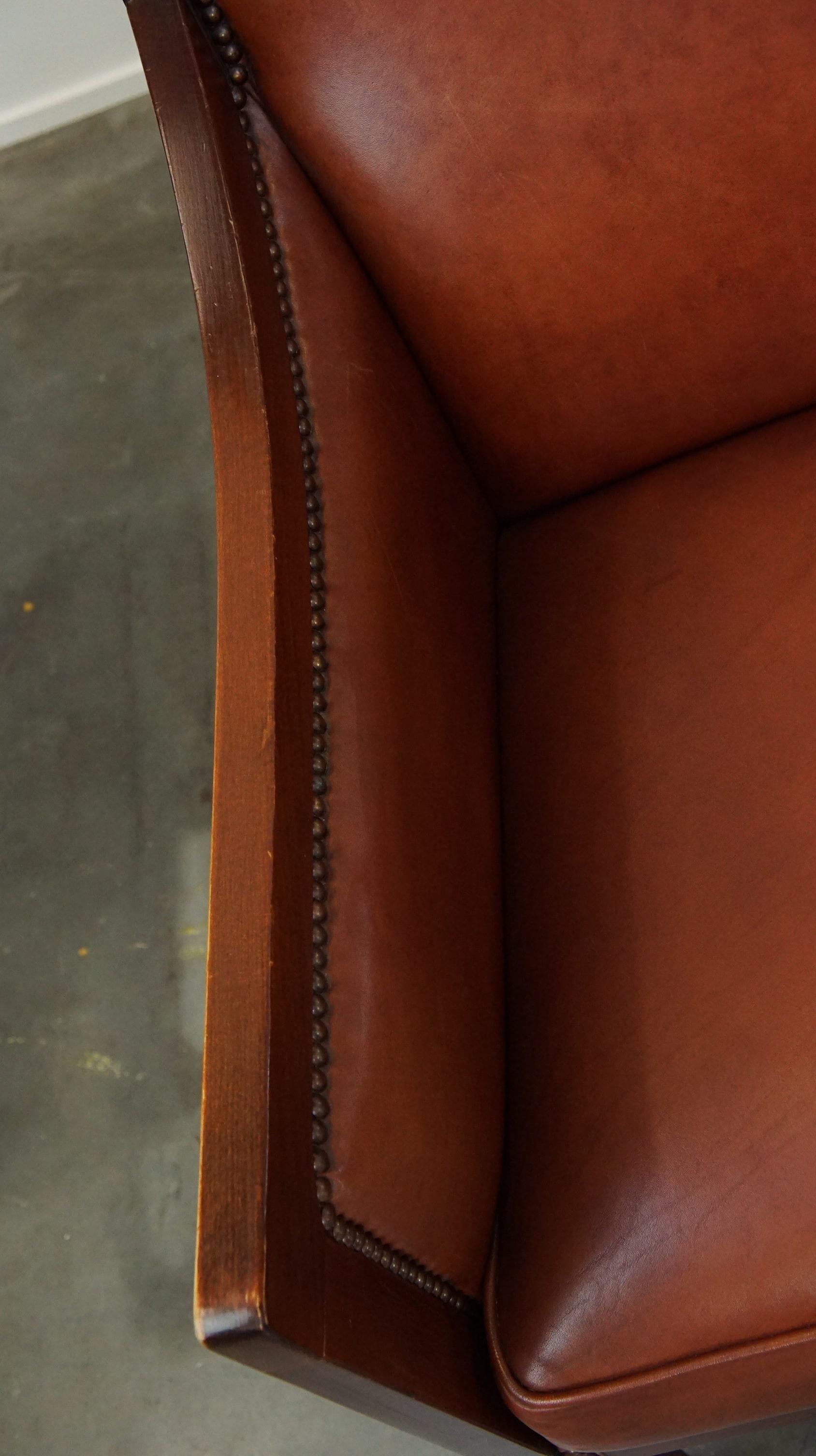 Majestic, set di 4 poltrone in pelle di mucca color cognac dal design Art Deco in vendita 2