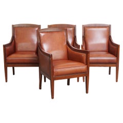 Majestic, set of 4 cognac-colored cow leather Art Deco design armchairs