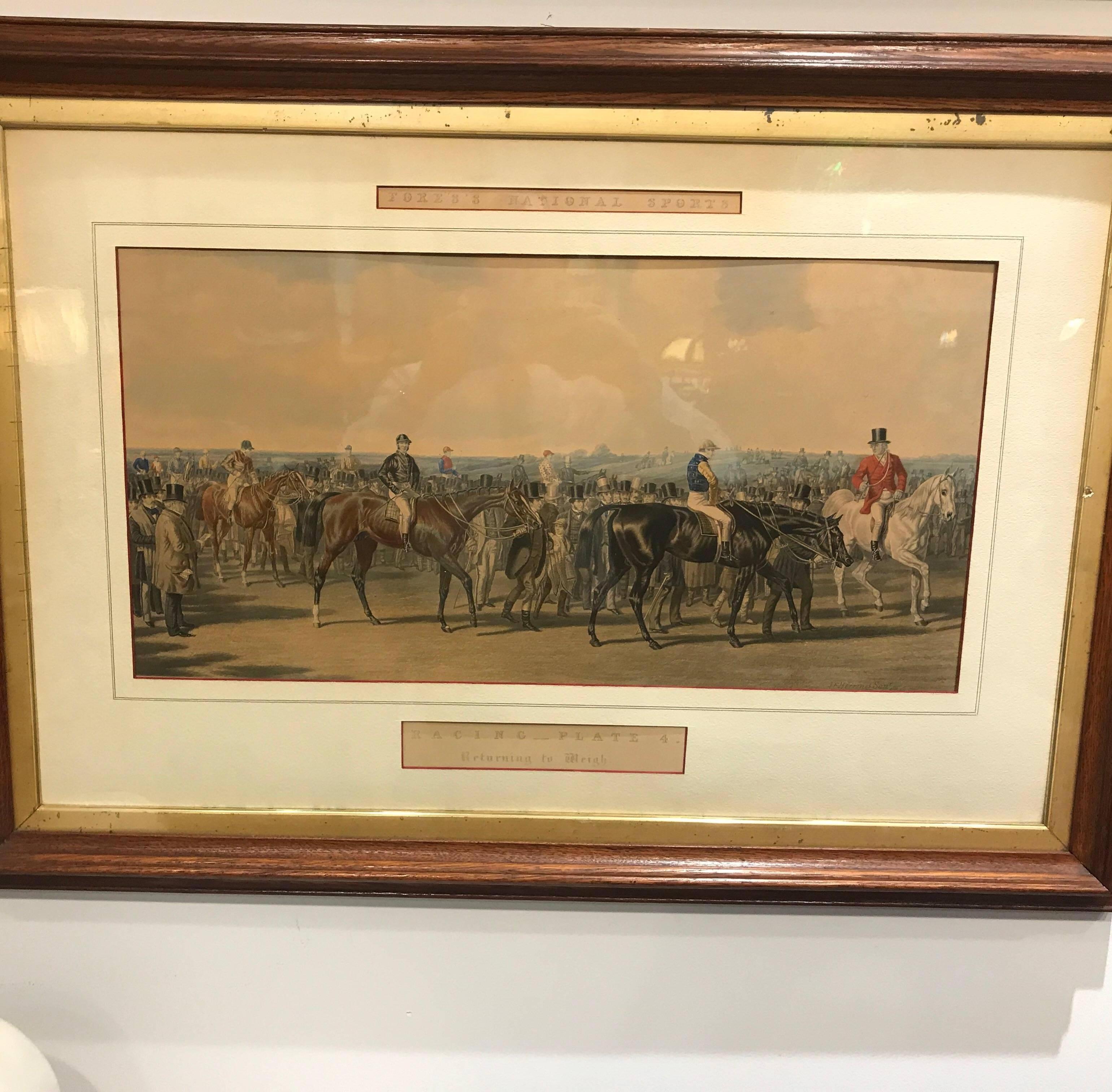 Georgian Majestic Set of Four English Hand Colored Framed Equestrian Engravings