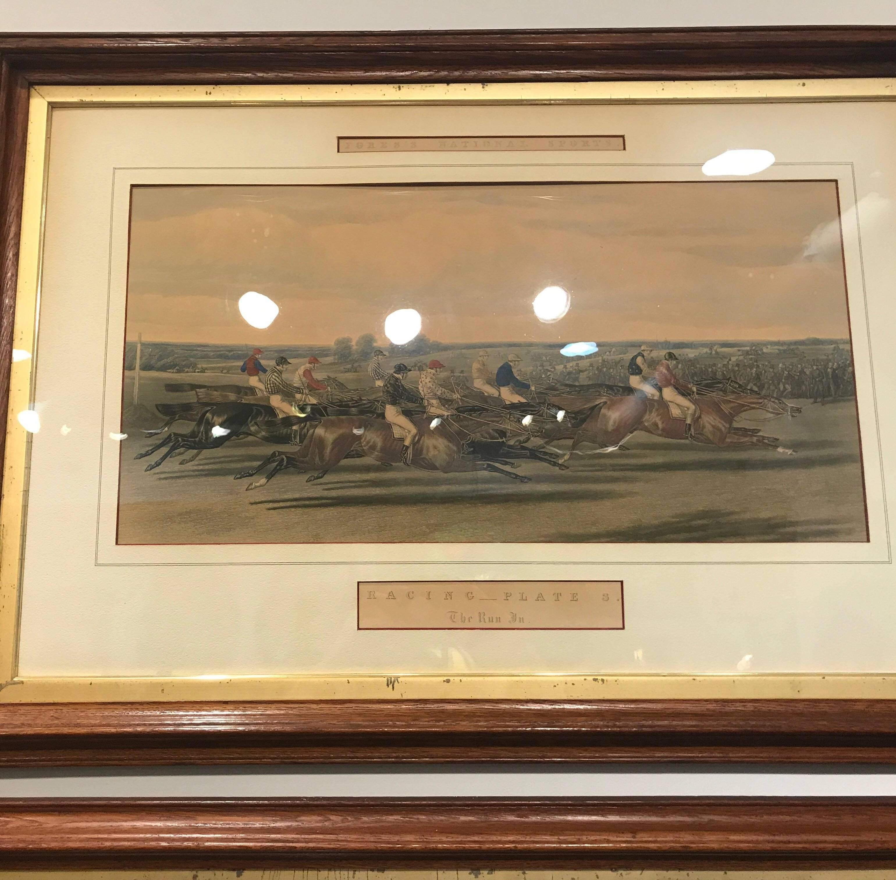 Majestic Set of Four English Hand Colored Framed Equestrian Engravings In Excellent Condition In Lambertville, NJ