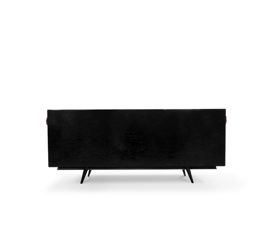 Majestic Sideboard in Black Lacquered with Floral Detail For Sale 9