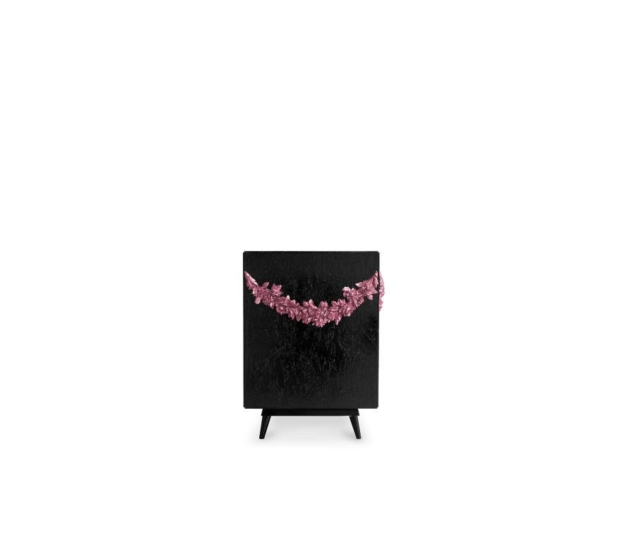 Majestic Sideboard in Black Lacquered with Floral Detail For Sale 10