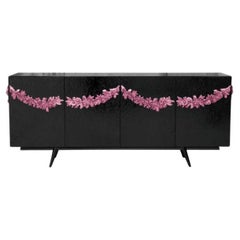 Majestic Sideboard in Black Lacquered with Floral Detail