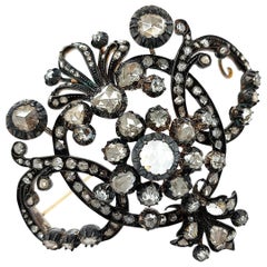 Majestic Silver on Gold Antique Brooch with 11.6 Carat Rose Cut Diamonds