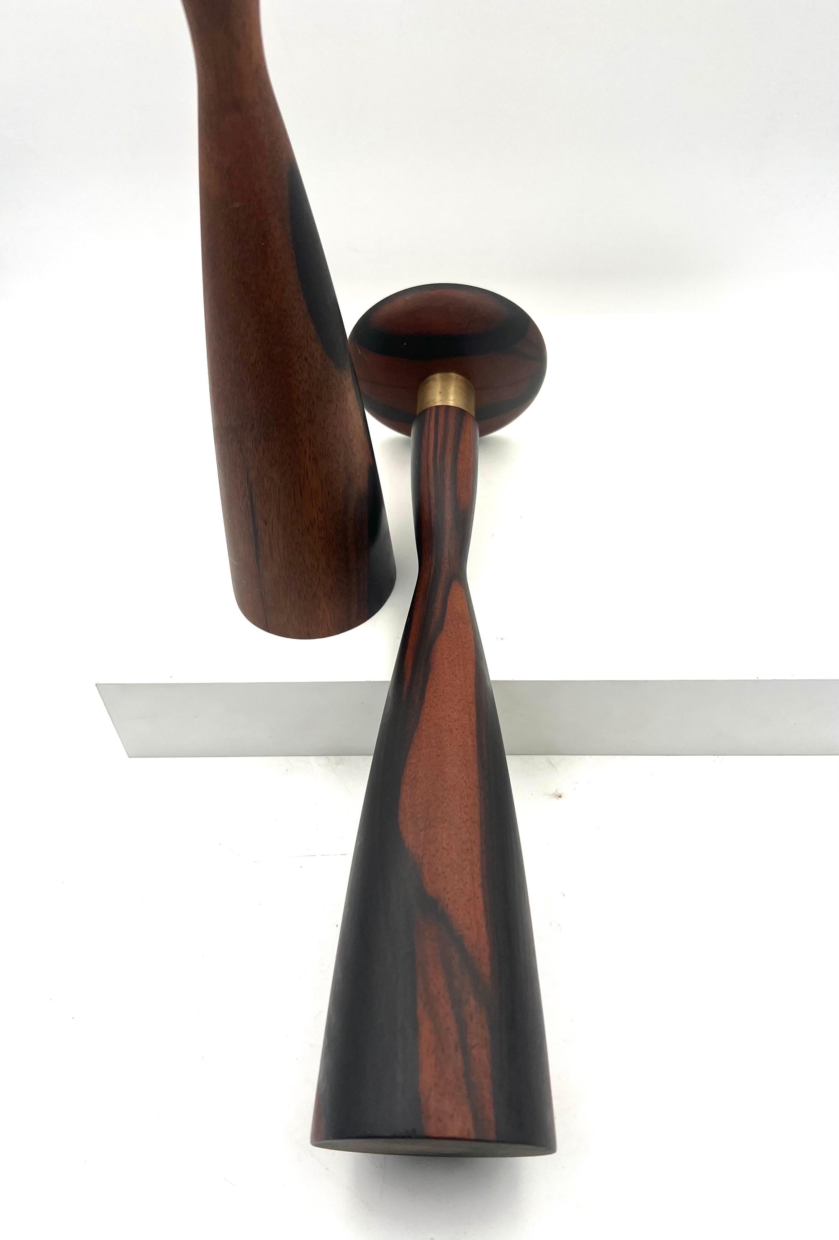 Majestic Solid Rosewood Tall Candle Holders Danish Modern In Excellent Condition For Sale In San Diego, CA