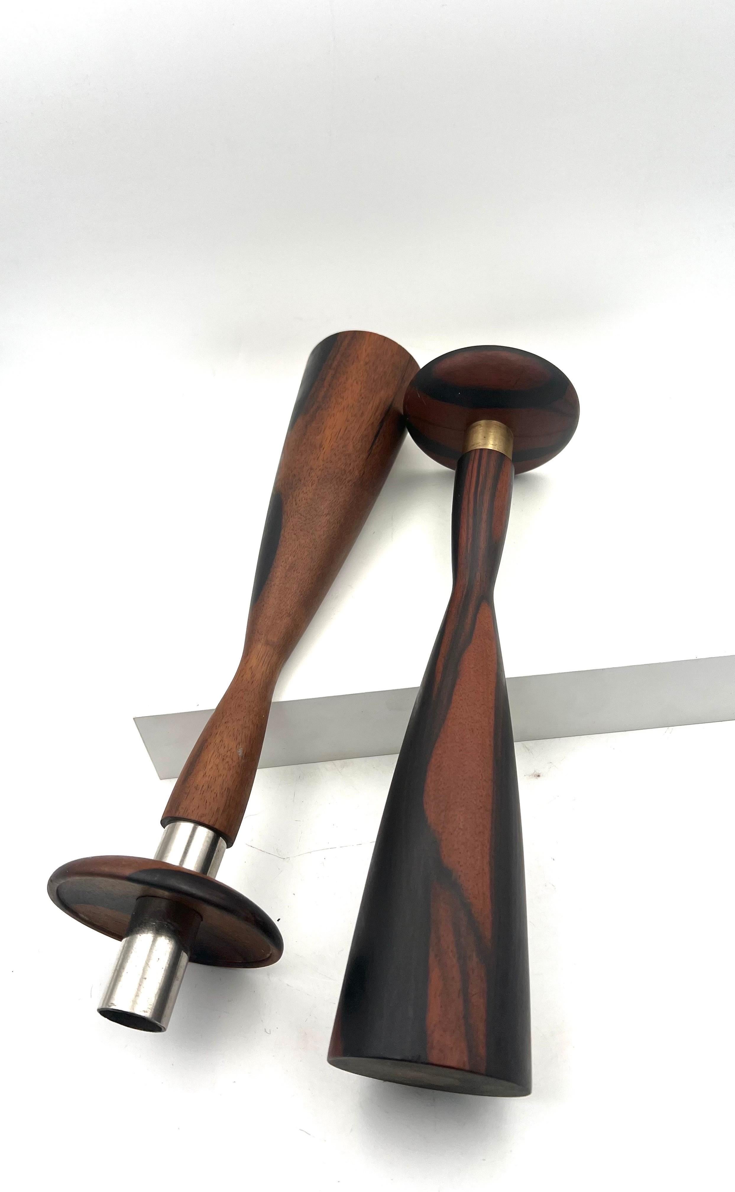 20th Century Majestic Solid Rosewood Tall Candle Holders Danish Modern For Sale