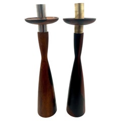 Majestic Solid Rosewood Tall Candle Holders Danish Modern