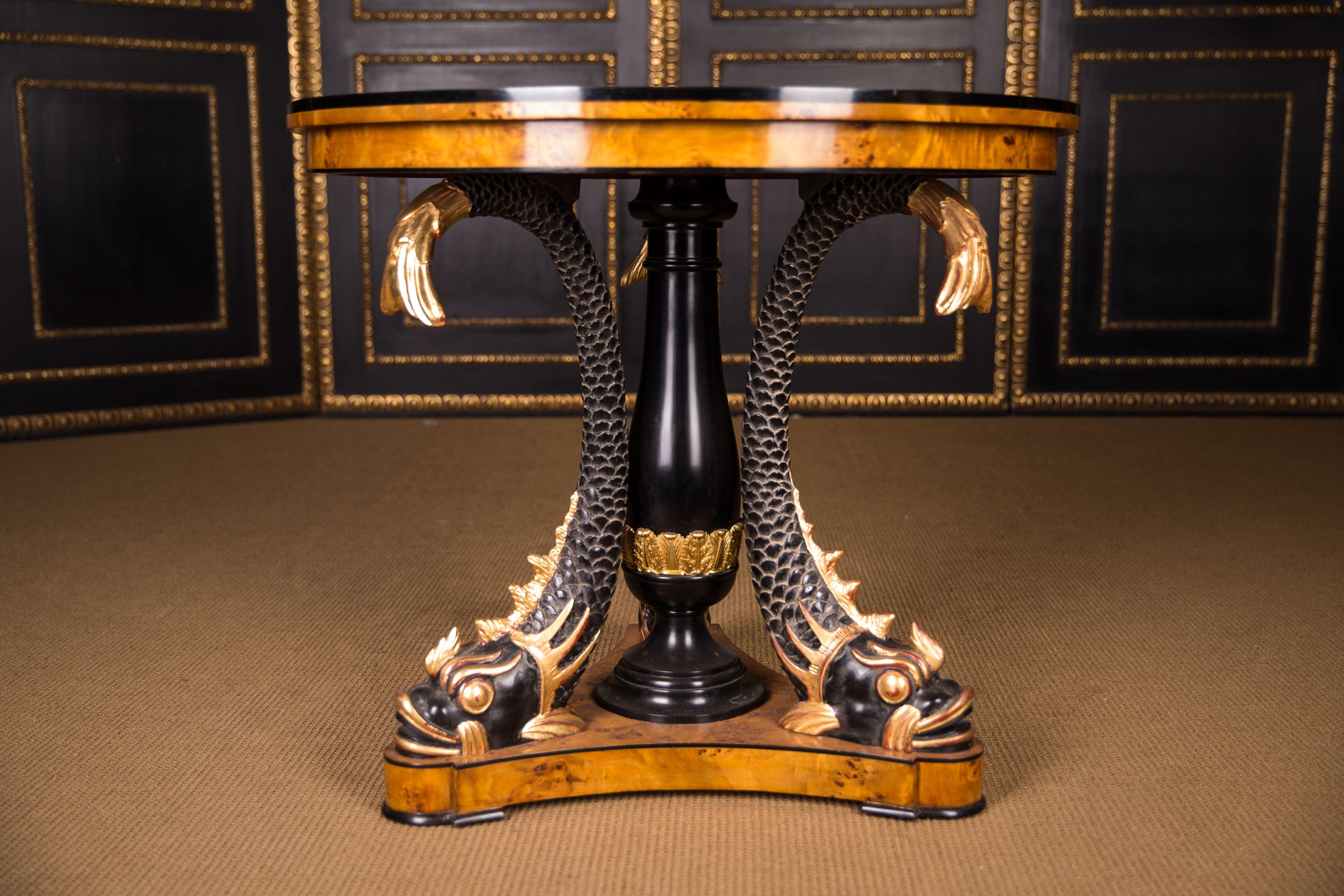 French Majestic Table with Dolphins in the Antique Empire Style Birdseye maple carved For Sale