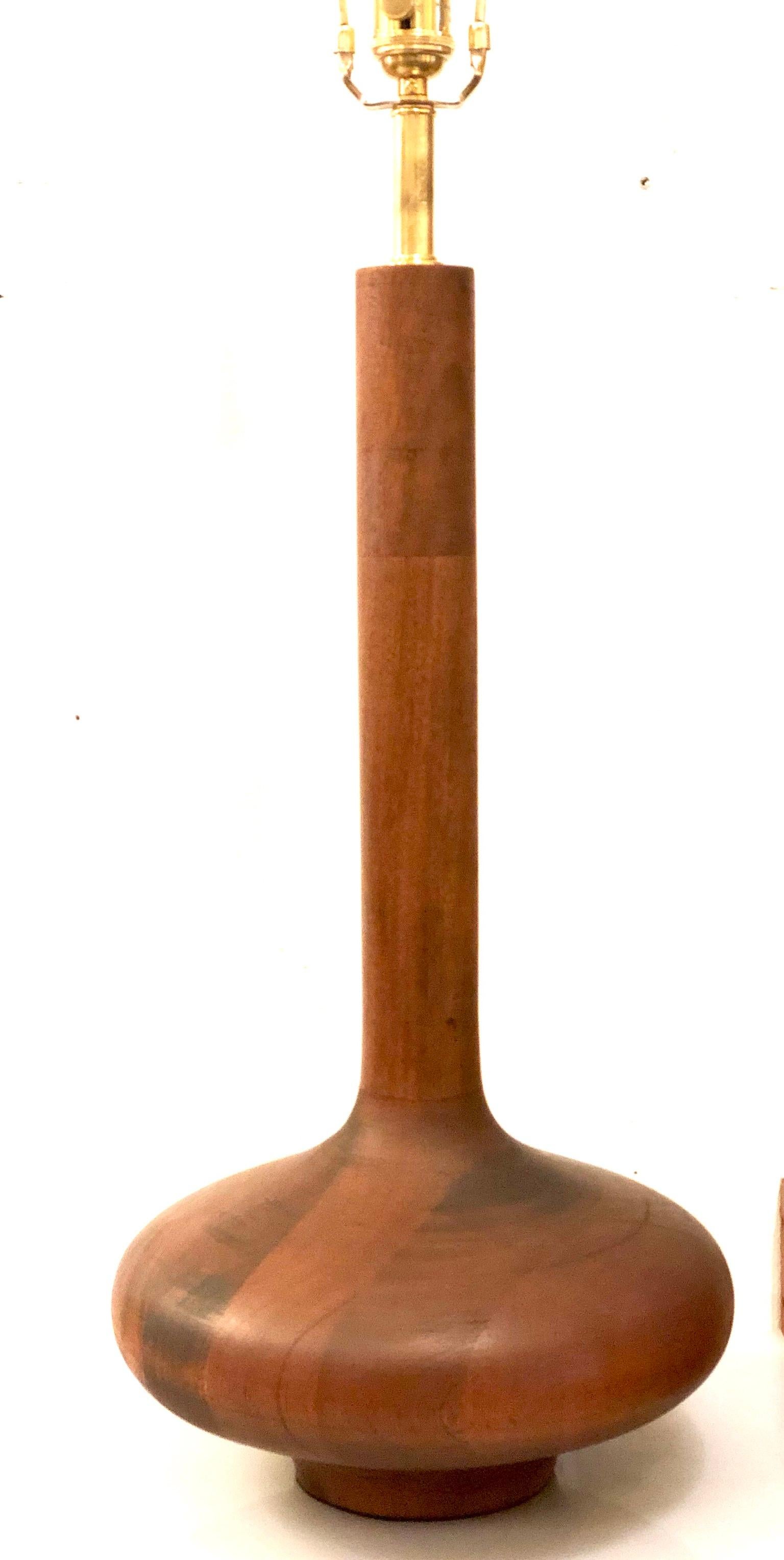 American Majestic Tall Danish Modern Solid Mahogany Table Lamp