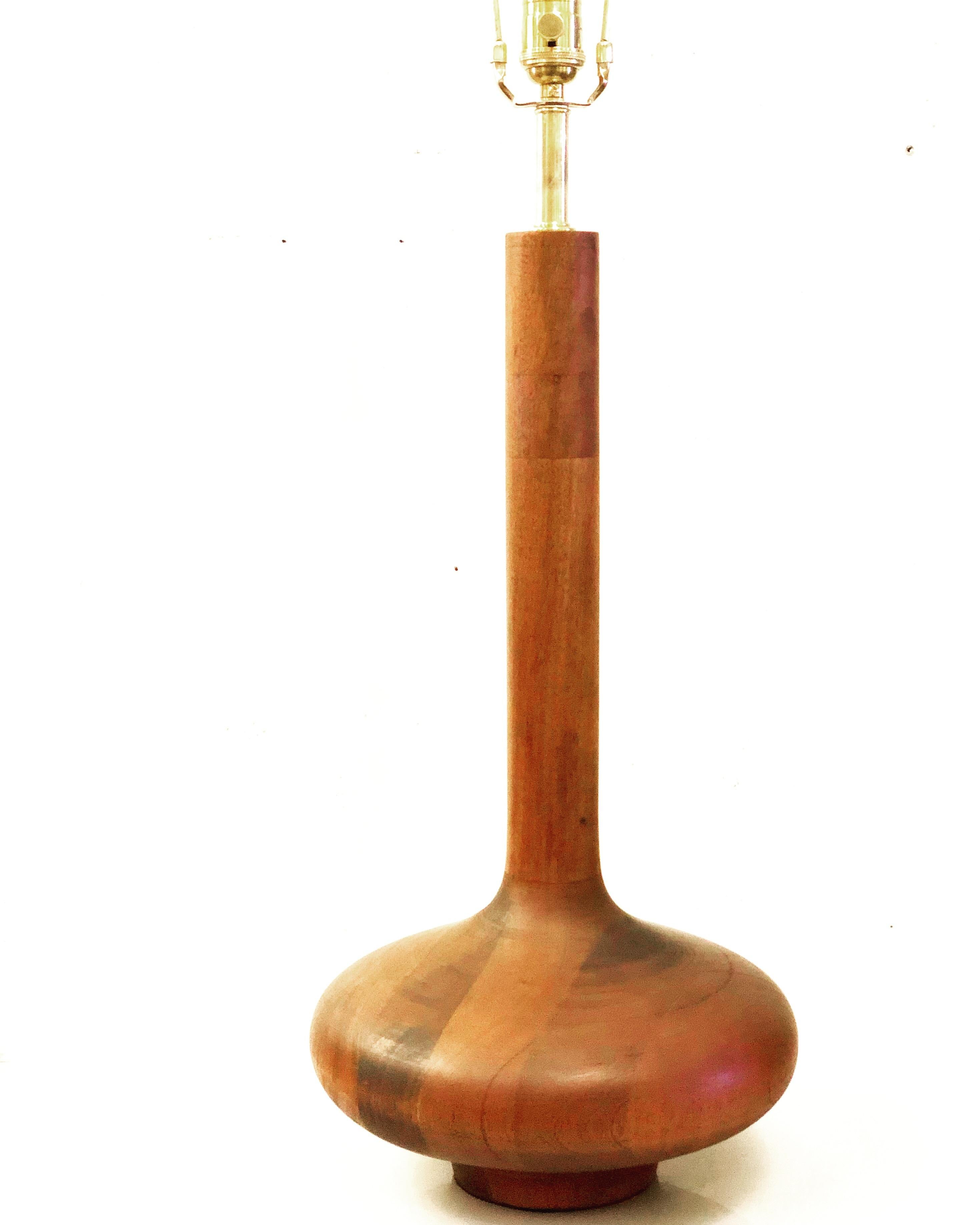 20th Century Majestic Tall Danish Modern Solid Mahogany Table Lamp