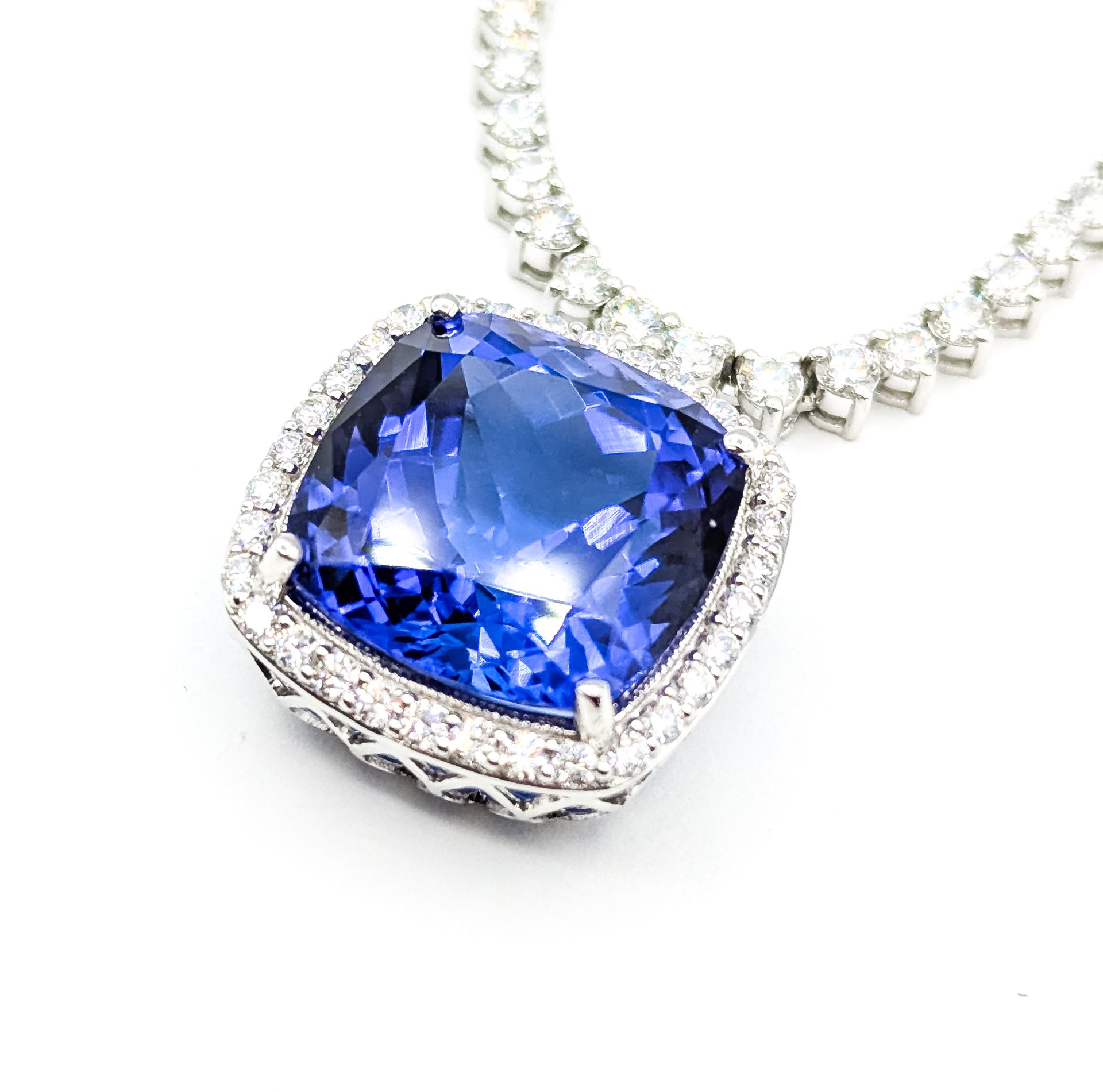 Majestuoso Collar de Tenis con Gota de Tanzanita y Diamantes en Platino Corte cojín en venta