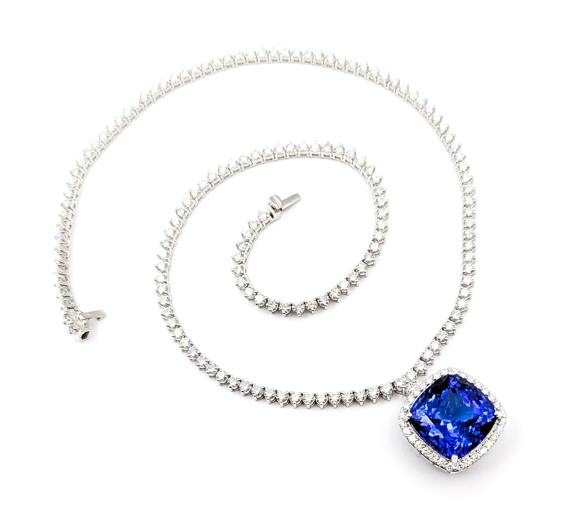 Majestuoso Collar de Tenis con Gota de Tanzanita y Diamantes en Platino en Excelente estado para la venta en Bloomington, MN