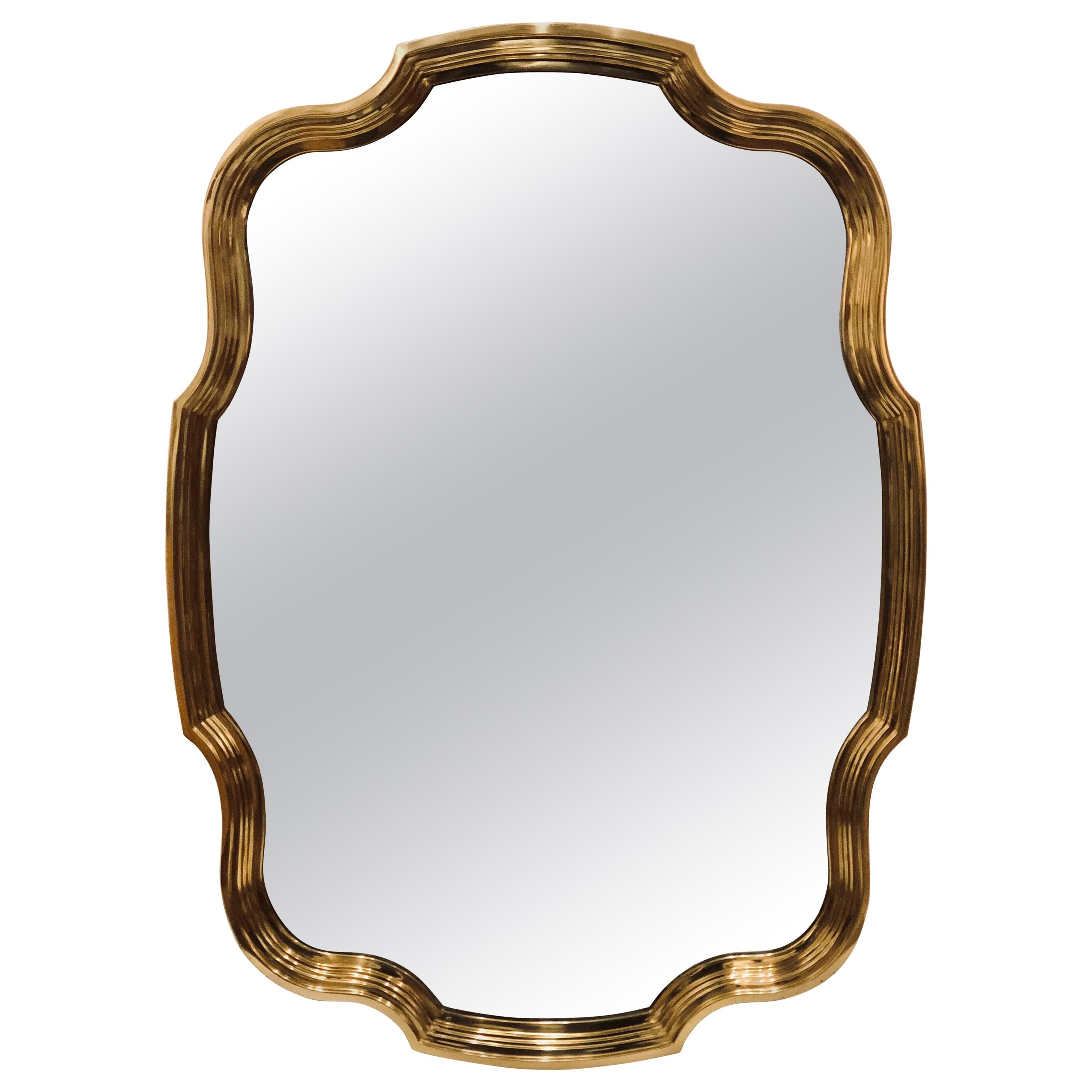 Majestic Unique Solid Scalloped Brass Wall Mirror by Baker