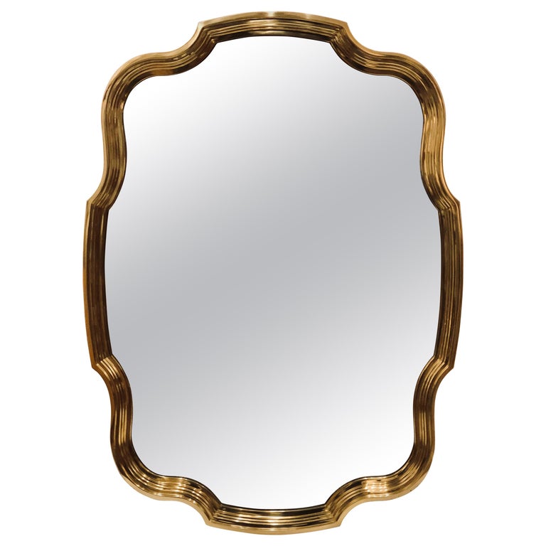 Majestic Unique Solid Scalloped Brass Wall Mirror by Baker at 1stDibs