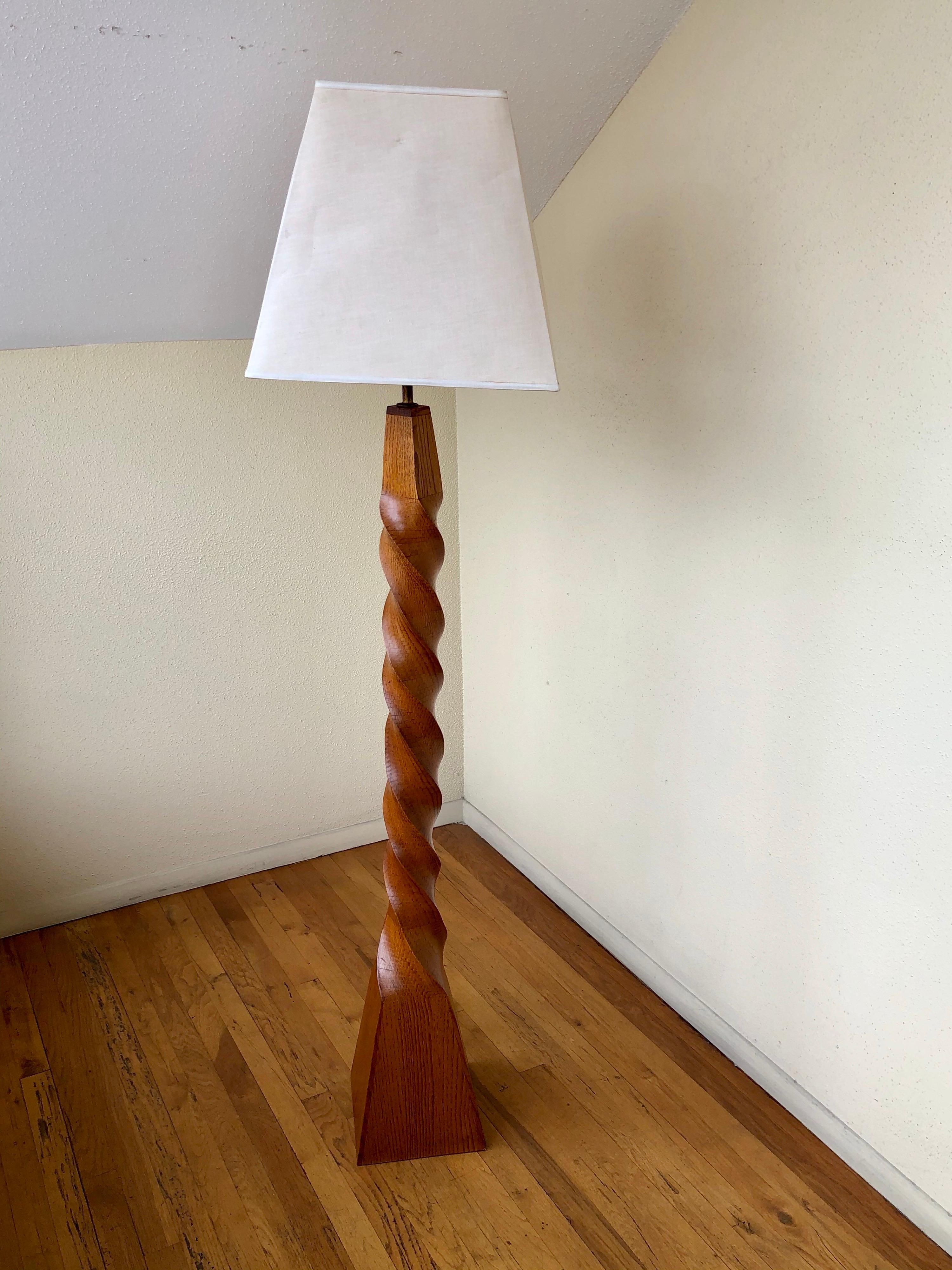 twisted wooden floor lamp