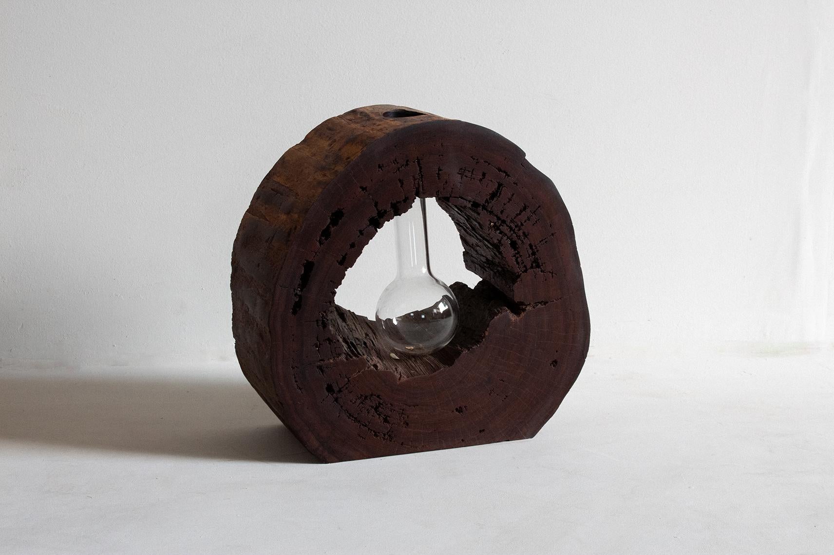 Hand-Carved Majestic vase in reclaimed Mexican Granadillo wood from the mayan jungle For Sale