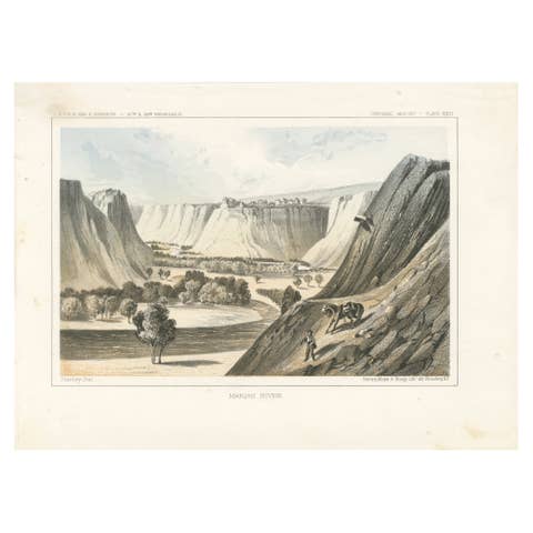 Majestic View of the Marias River Canyon by Great Falls, Montana - Litho of 1856