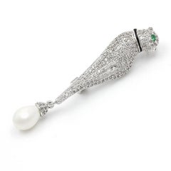 Majestic Crystal and Pearl Panther Vintage Estate Brooch Pendant