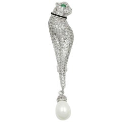 Majestic Crystal and Pearl Panther Vintage Estate Brooch Pendant