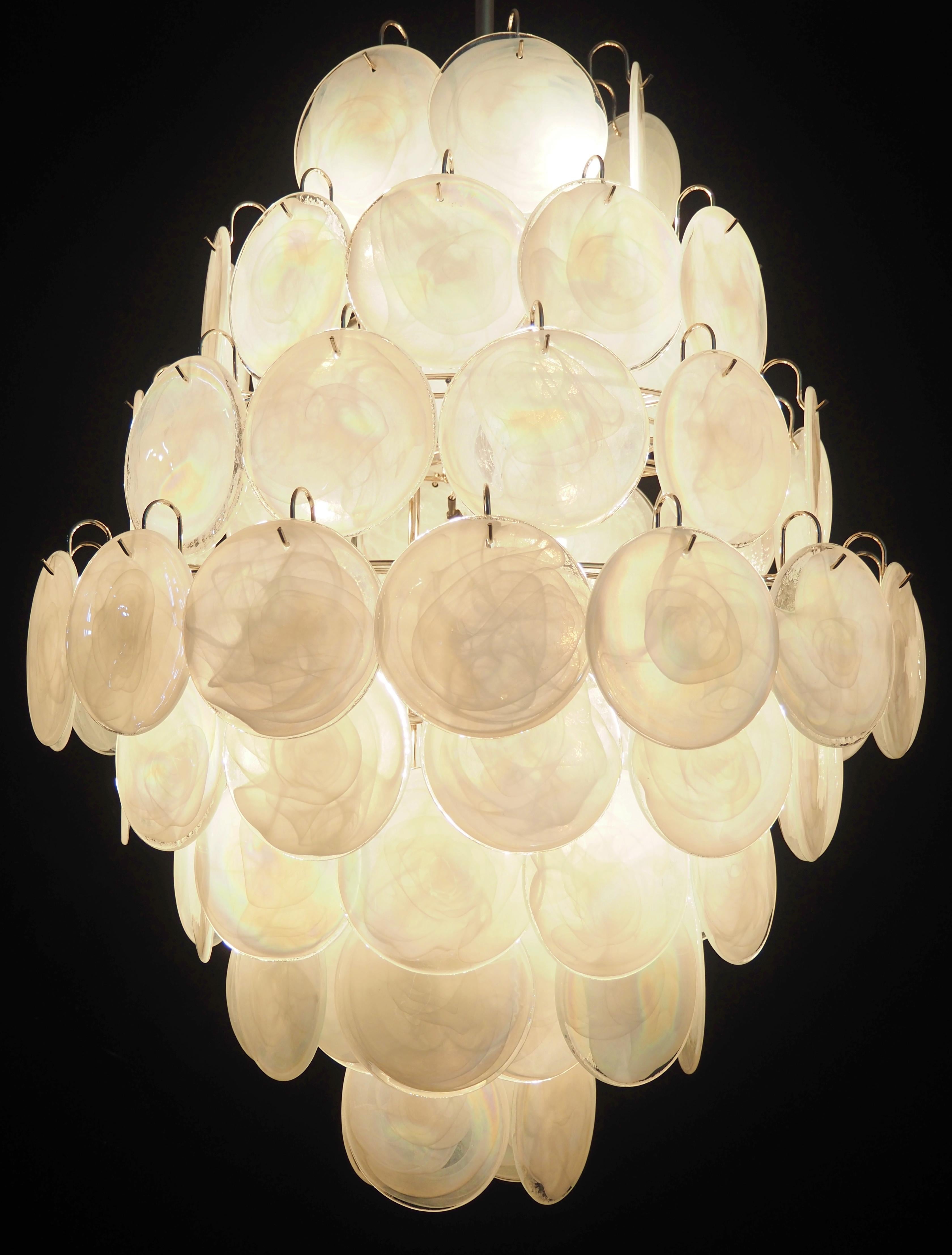 Pair Mid-Century Murano white alabaster disks chandeliers  For Sale 5